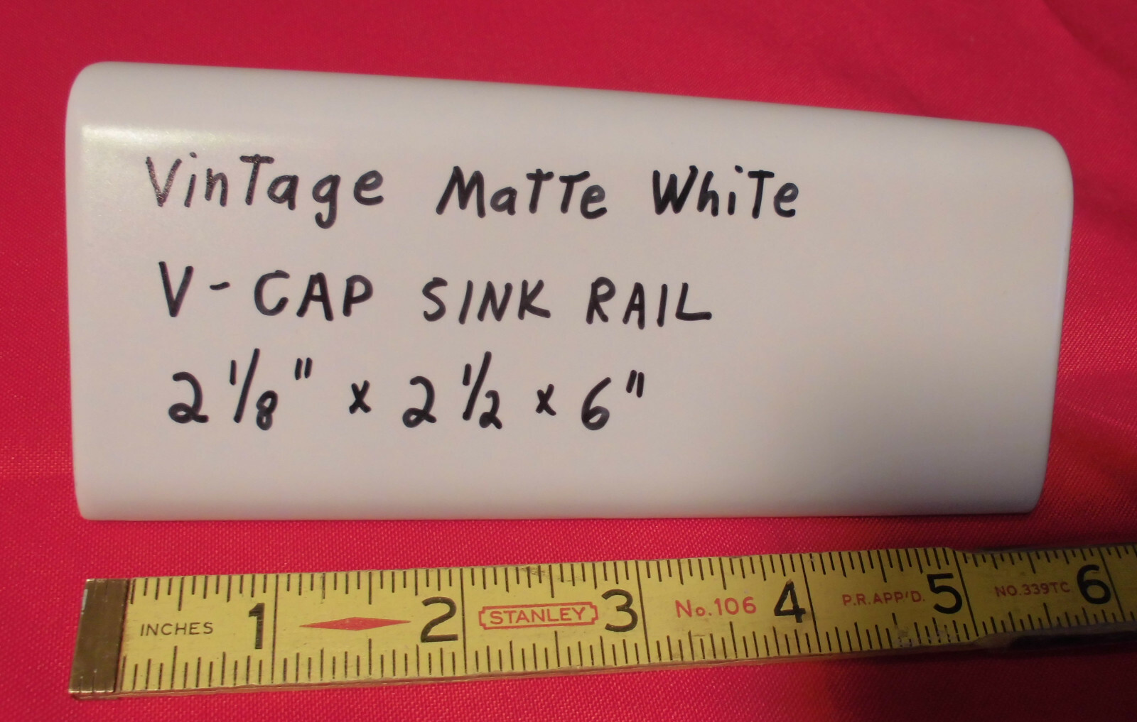 1 pc. *Vintage Matte White* V-Cap Ceramic Trim Tile: Counter Top Edging; New