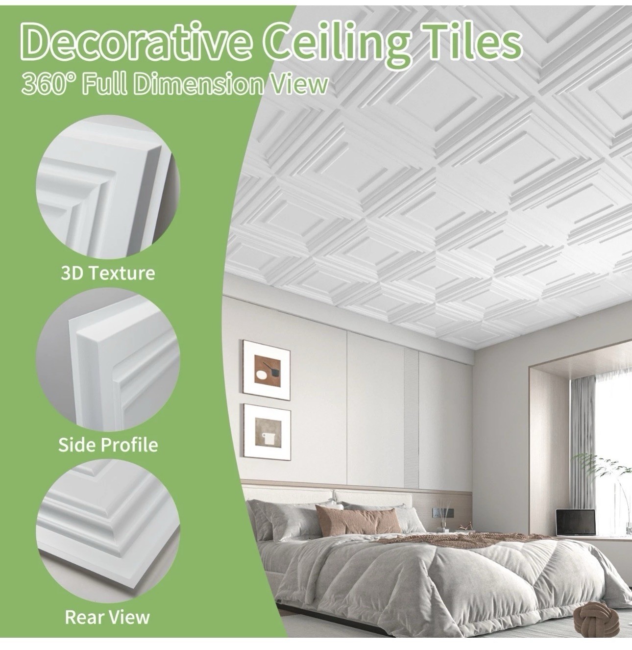 Art3d 12-Pack 24×24 Drop Ceiling Tiles 48 Sq.ft PVC Wall Panels for Home Decor