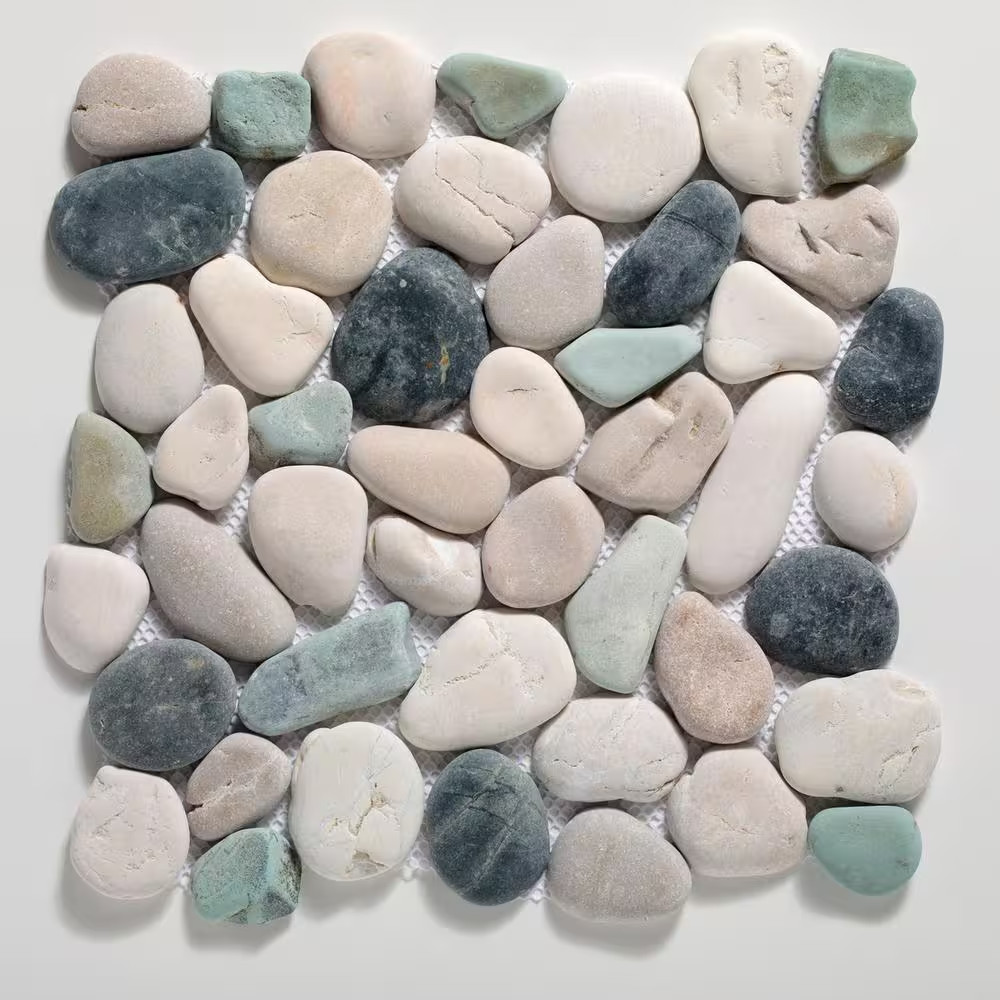 Classic Pebble Tile Black/Green/Tan 11-1/4 In. X 11-1/4 In. X 12.7 Mm Mesh-Mount