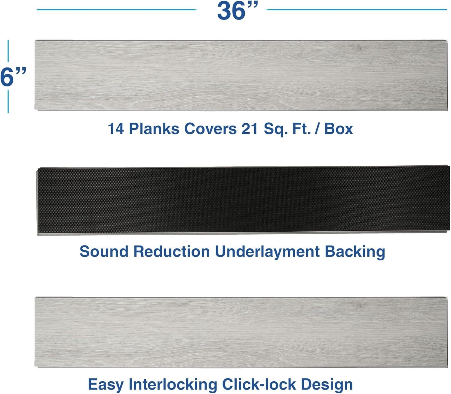 36″x6″ Interlocking Vinyl Planks, 14-Pack Covers 21 Sq Ft