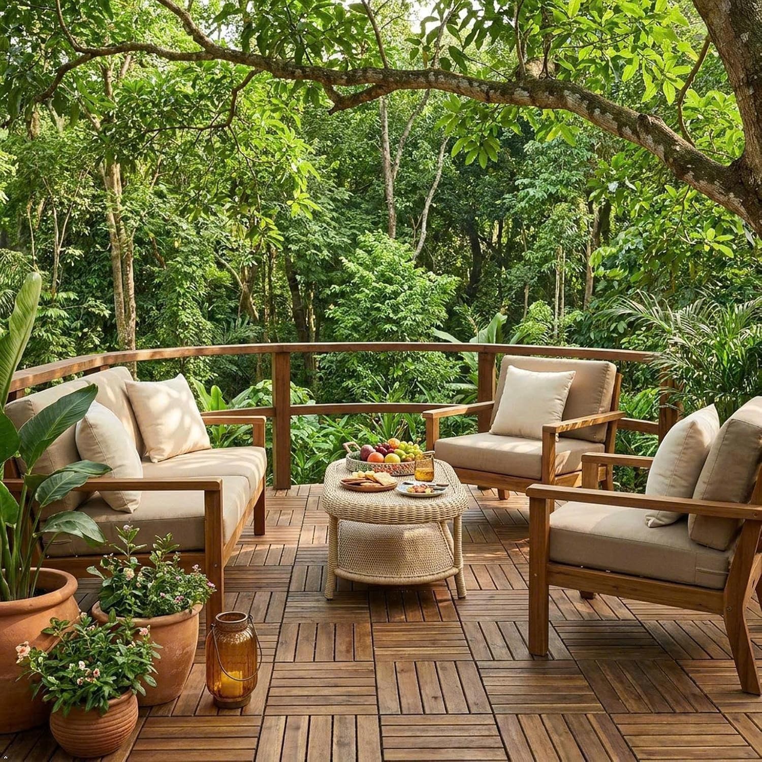 Natural 12×12 Interlocking Acacia Wood Deck Tiles – Anti-Slip for Pools & Patios
