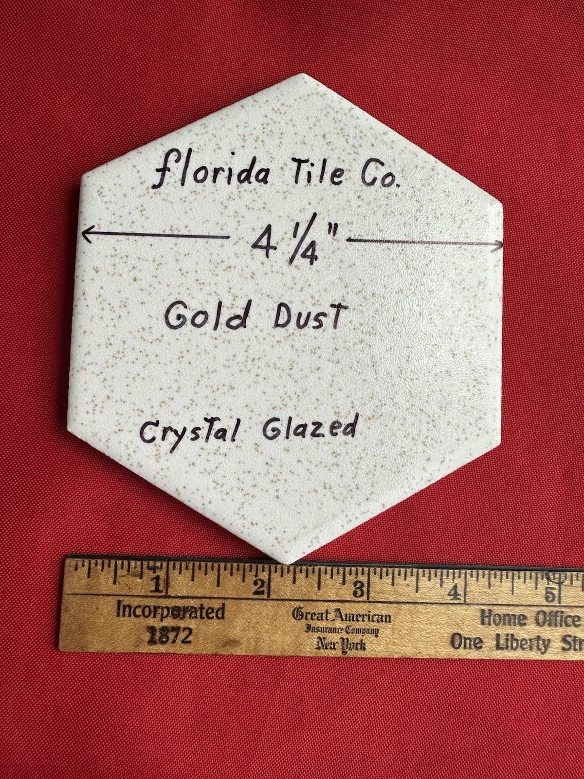 1 pc. 4-1/4″ Gold Dust: Hexagon Crystal Glazed Ceramic Tile by Florida Co. NOS