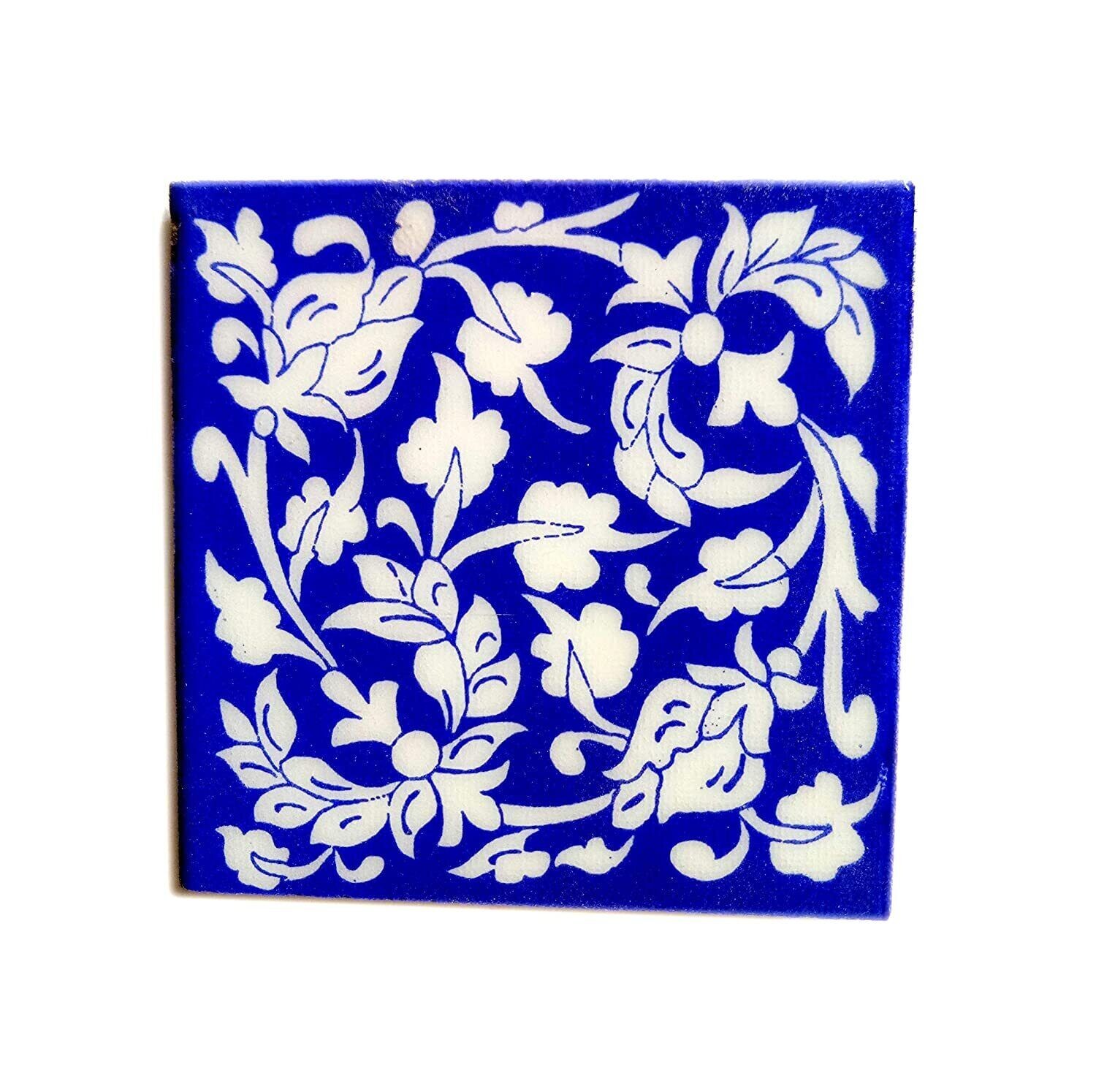 Floral Decorative Mosaic Wall Tiles Set of 16 Tiles Blue & White 3 x 3 Inch