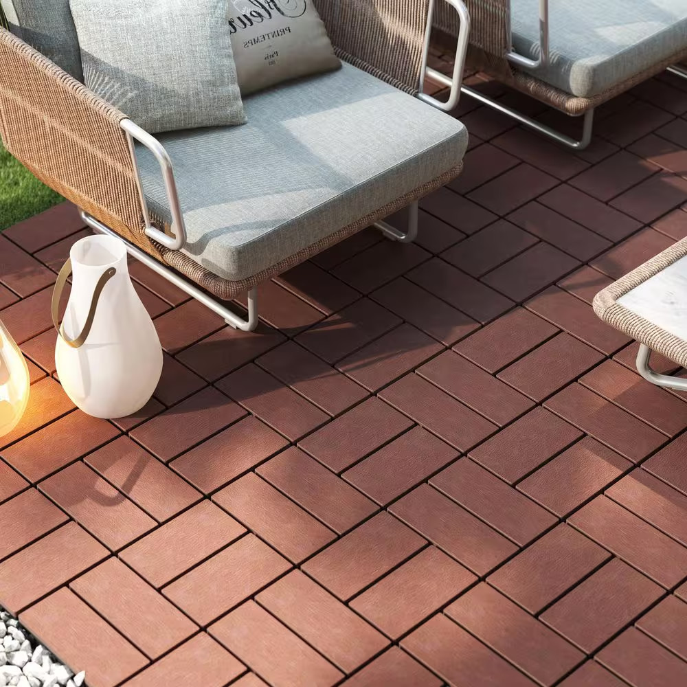 1 Ft. X 1 Ft. Outdoor Plastic Interlocking Deck Tile in Brown (44 Sq. Ft. per Bo