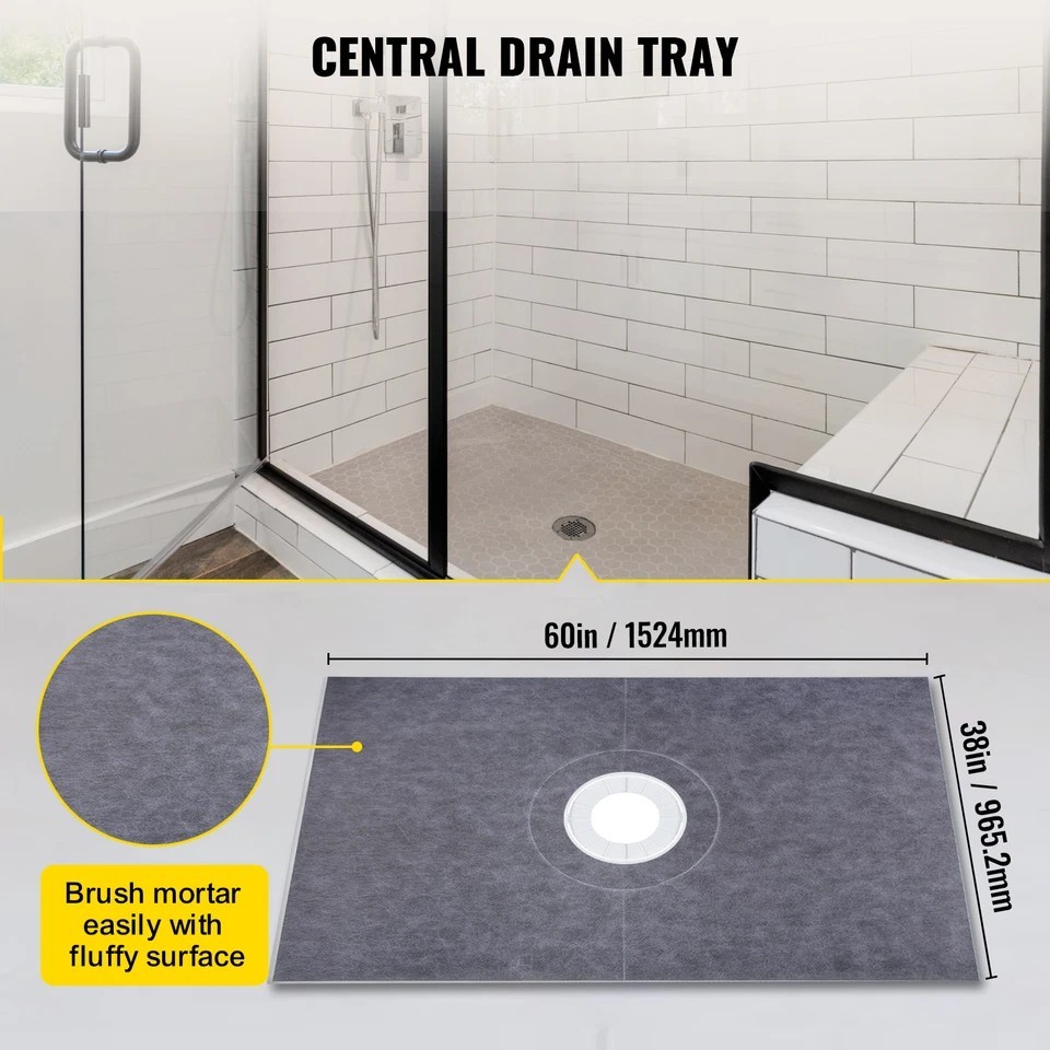 Waterproofing Shower Curb Kit Shower Kit Tray 38″x60″ w/Central Drain PVC