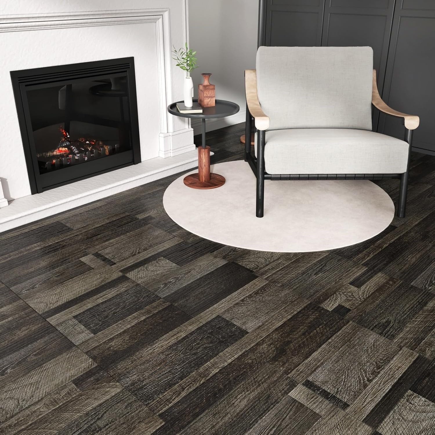 Wallercity Dark Brown Peel and Stick Floor Tile Vinyl Flooring Wood Grain Panels