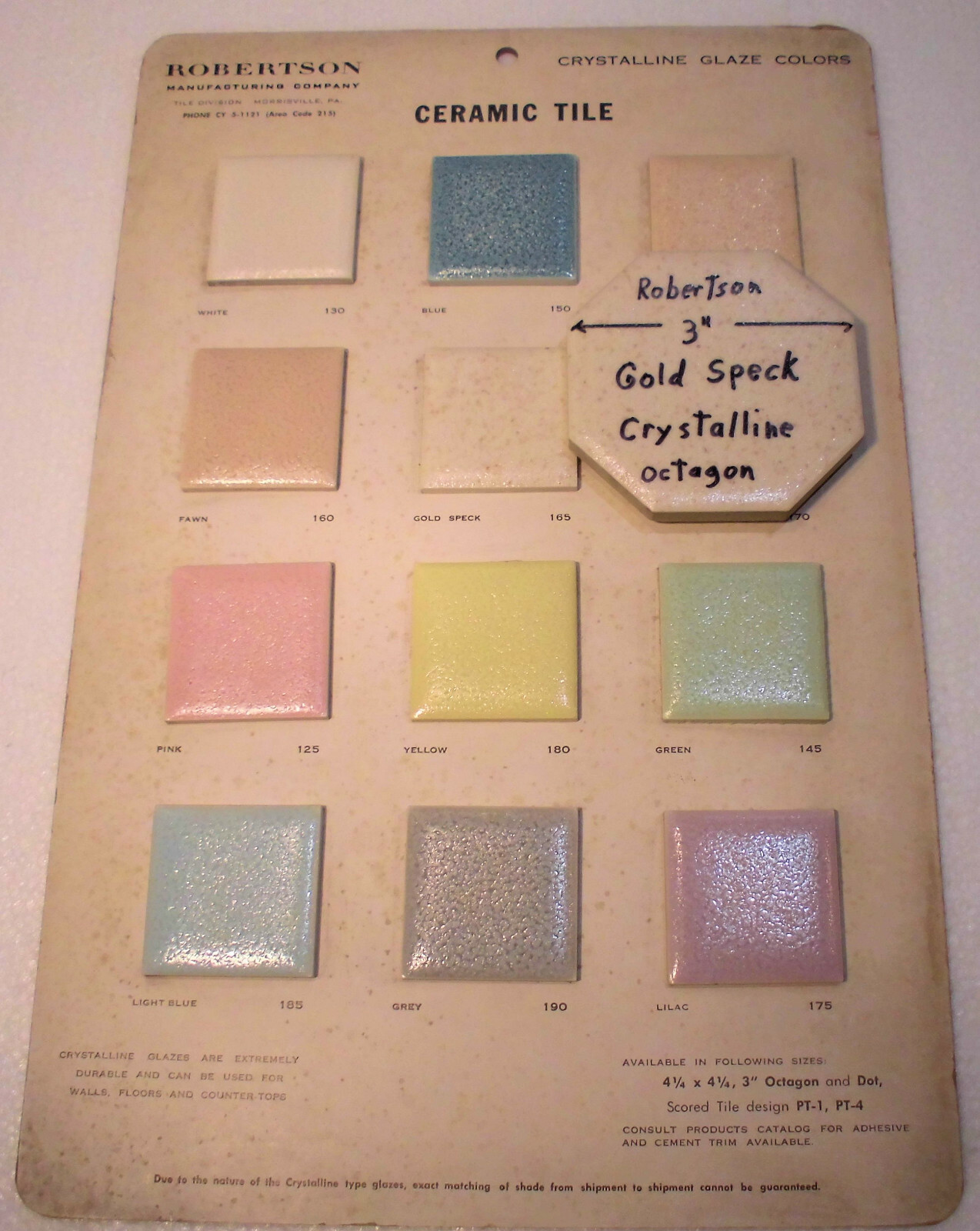 1 pc. Gold Speck – Dust; Octagon Ceramic Tile 3″ by Robertson, Crystalline: NOS