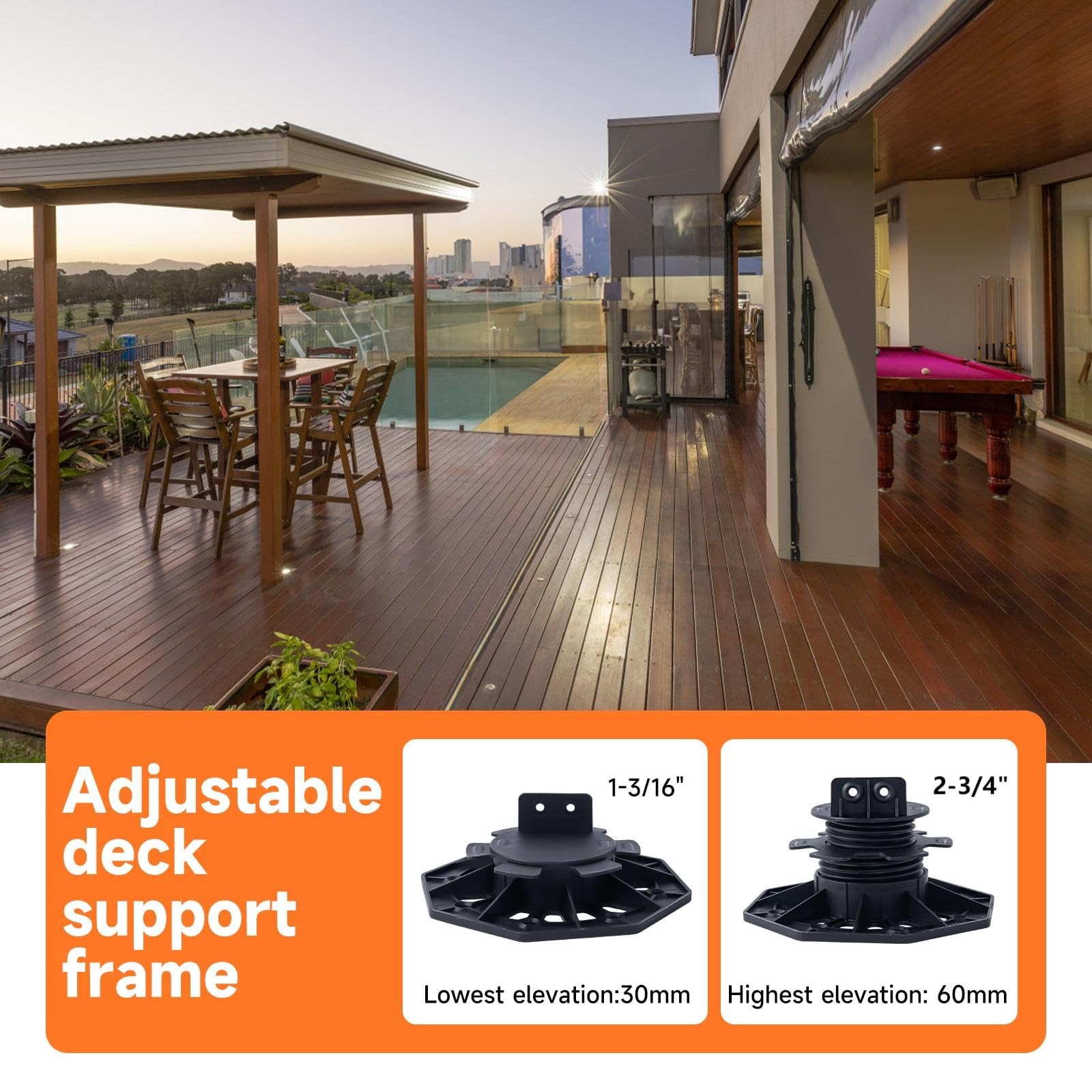 24PACK Adjustable Deck Support Pedestal, 1-3/16” to 2-3/4” Height, Deck Fou…