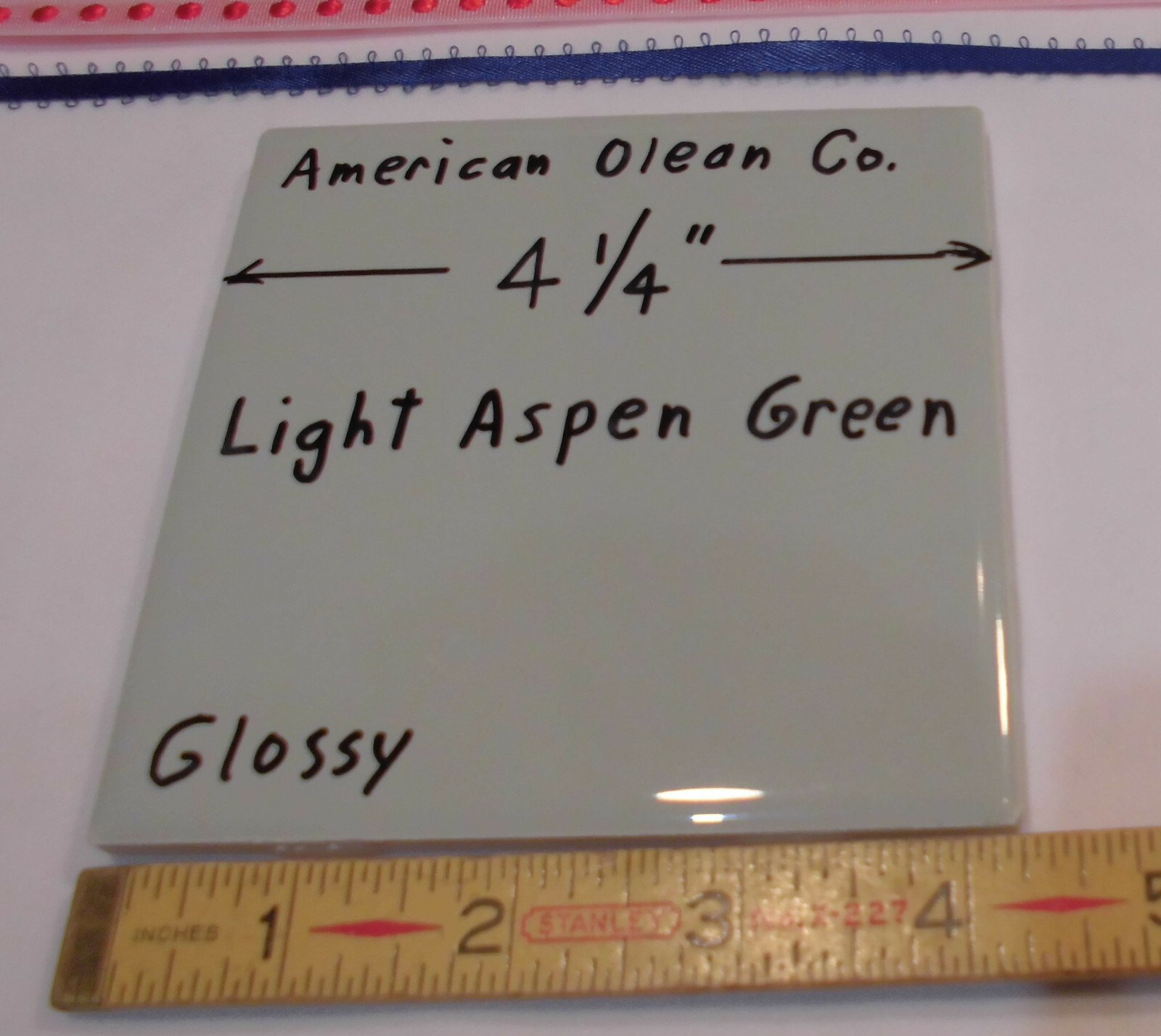 1 pc. Light Aspen-green-gray* Glossy Ceramic Tile #21 by American Olean 4-1/4″