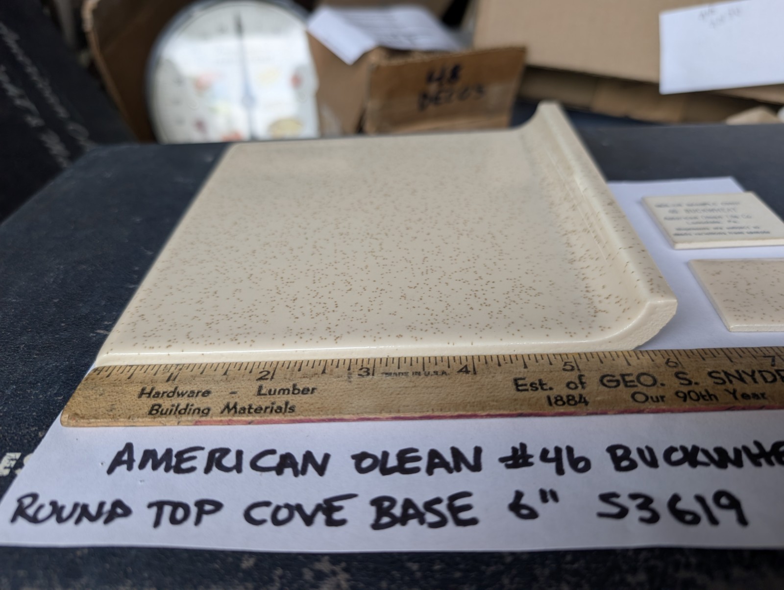 1 pc American Olean Ceramic Tile Round Top Cove Base 6″ S3619 Buckwheat #46 NOS