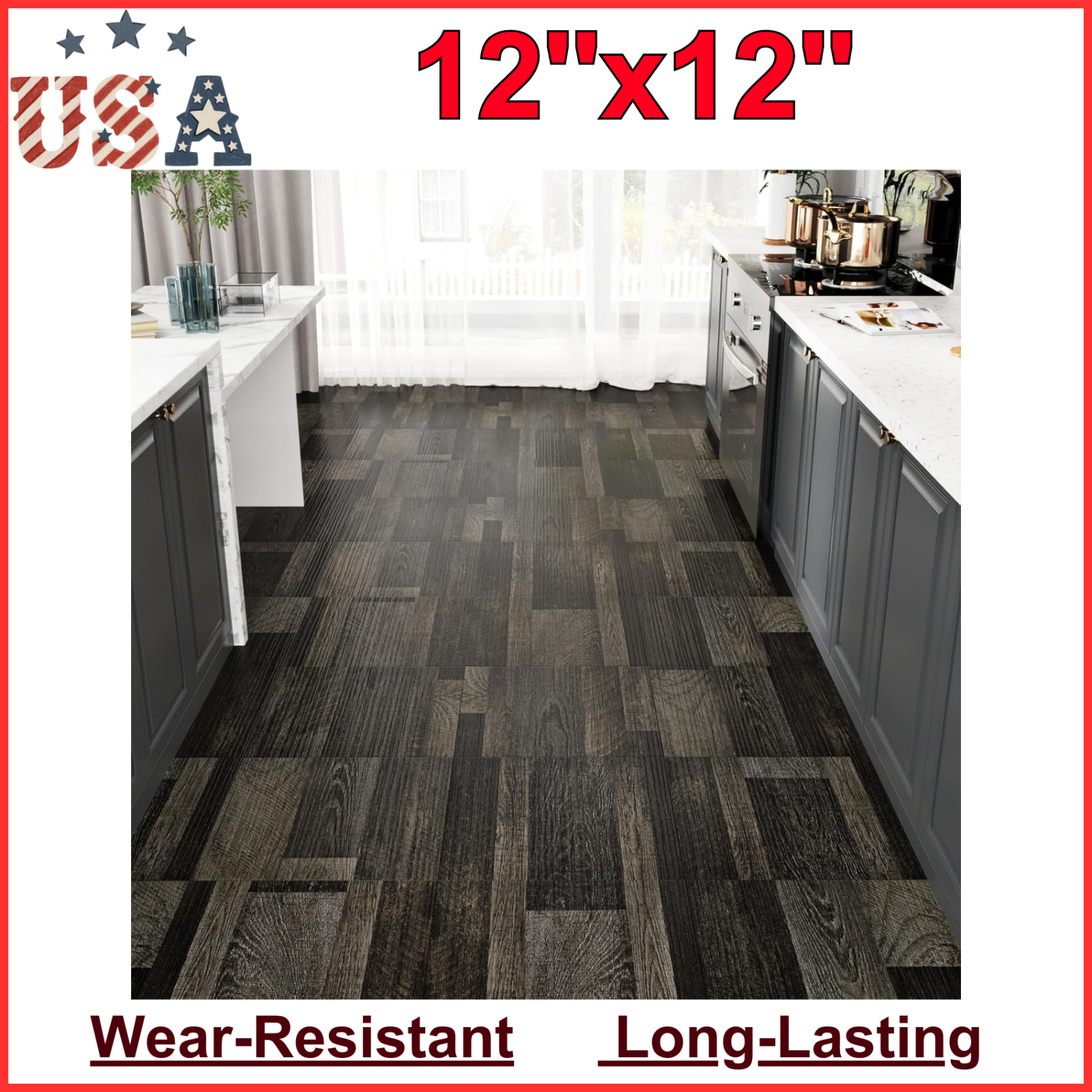 Wallercity Dark Brown Peel and Stick Floor Tile Vinyl Flooring Wood Grain Panels
