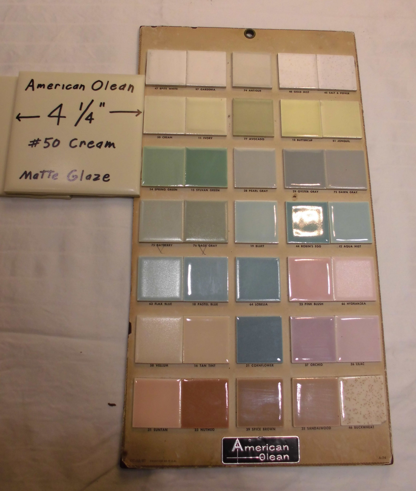 6 pcs. Vintage 4-1/4″ Matte Ceramic Tiles; by American Olean, A Soft Cream Color