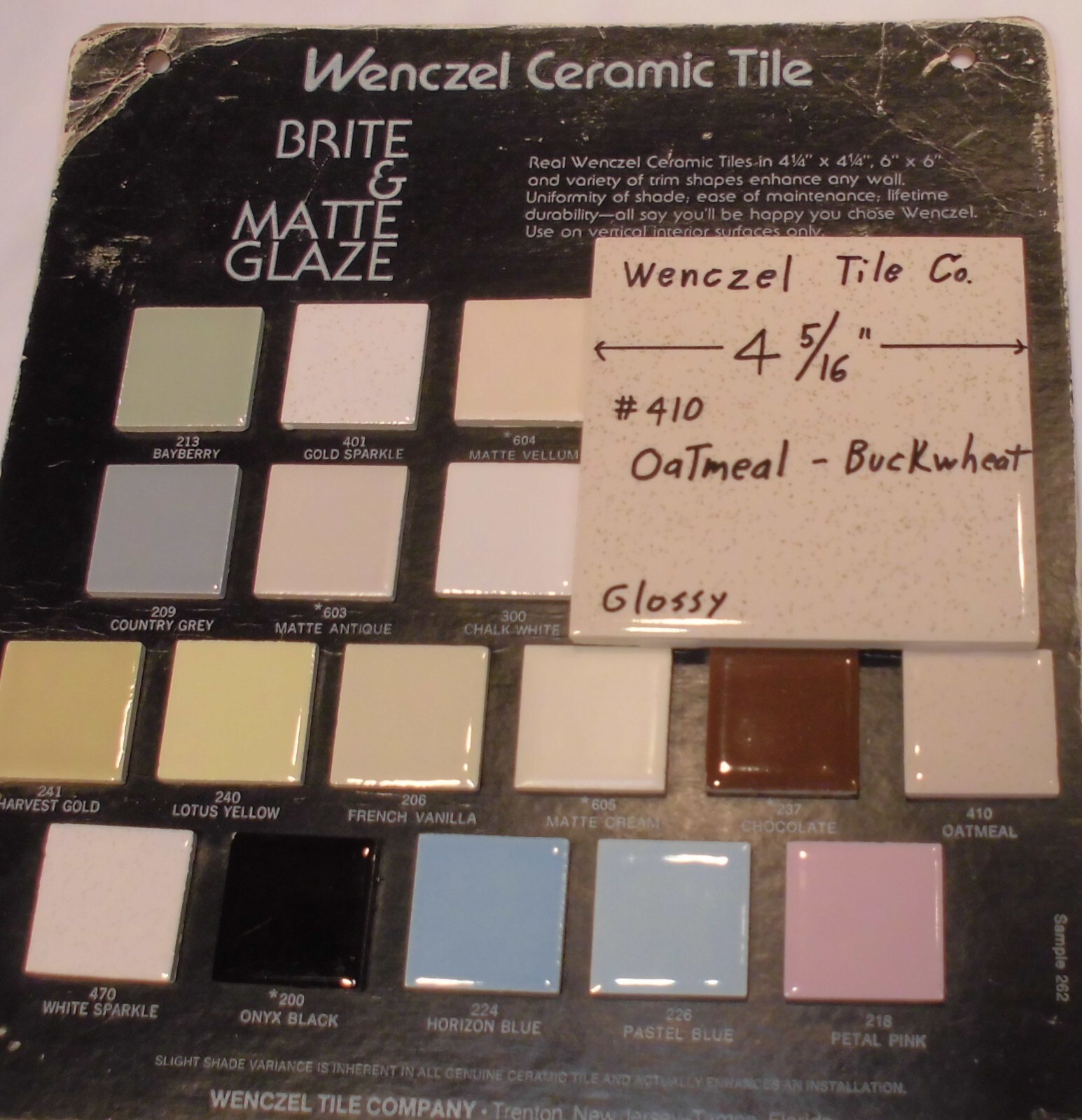 1 pc. Oatmeal – Buckwheat: Glossy Ceramic Tile by Wenczel Tile Co. 4-5/16″