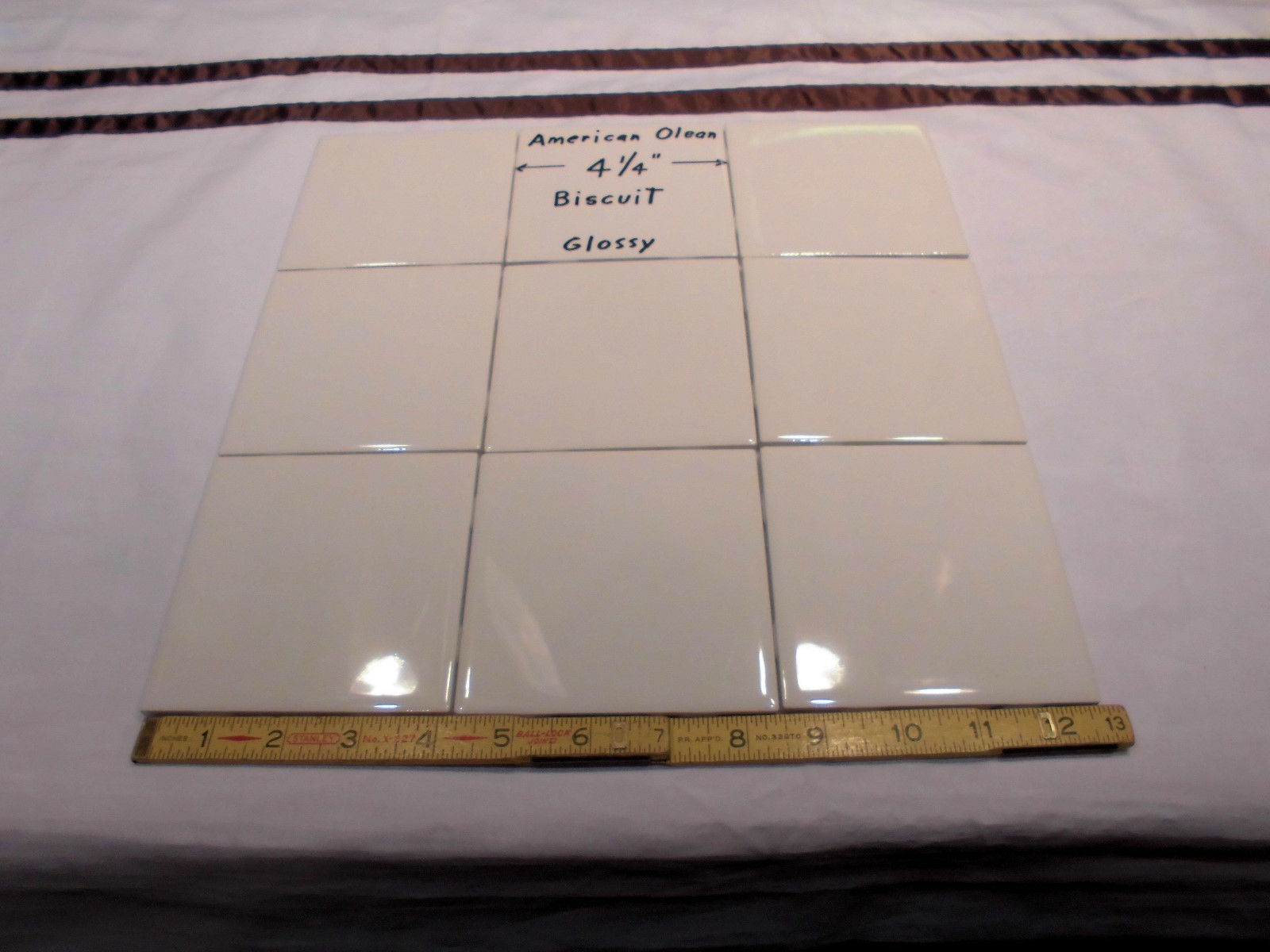 9 pieces: Glossy Ceramic Tiles, Biscuit Color by American Olean 4-1/4″ NEW