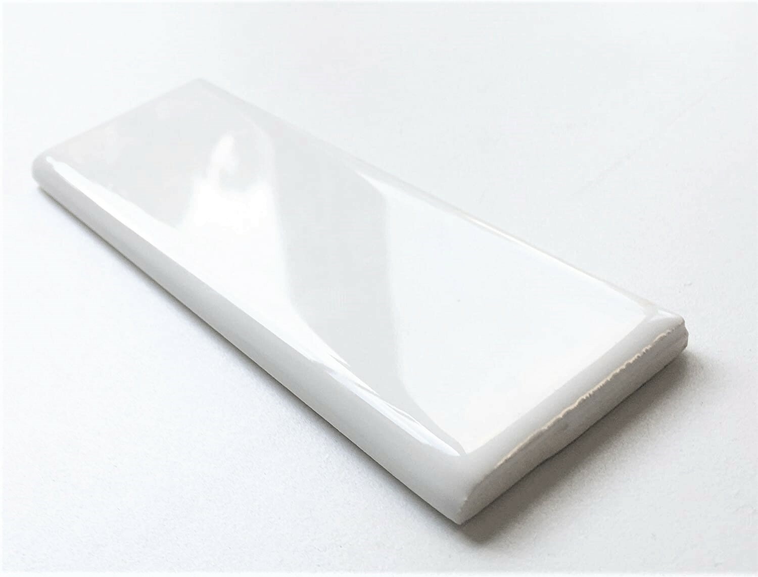 2×6 White Glossy Ceramic Bullnose Edge Floor and Wall Tile (PACK OF 10)