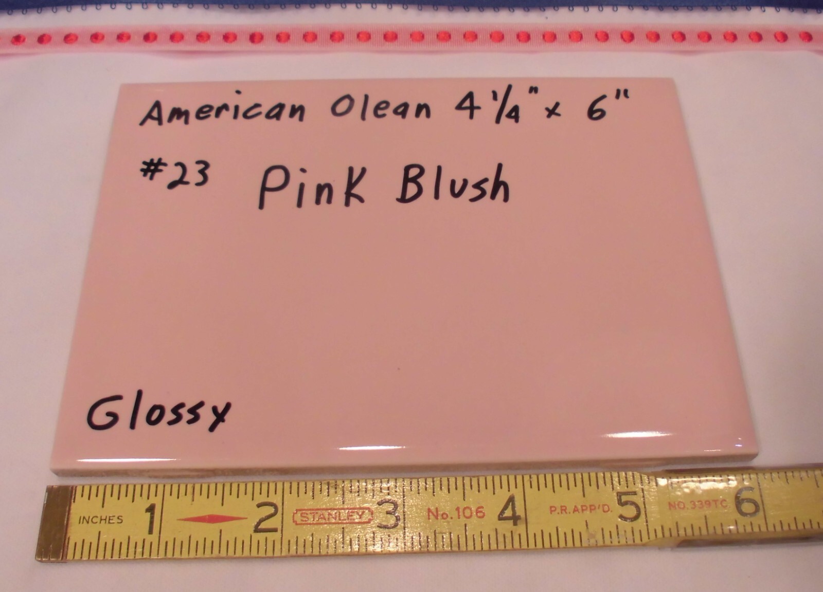 1 pc. Vintage *Pink Blush* Glossy Ceramic Tile #23 by American Olean 4-1/4″ X 6″