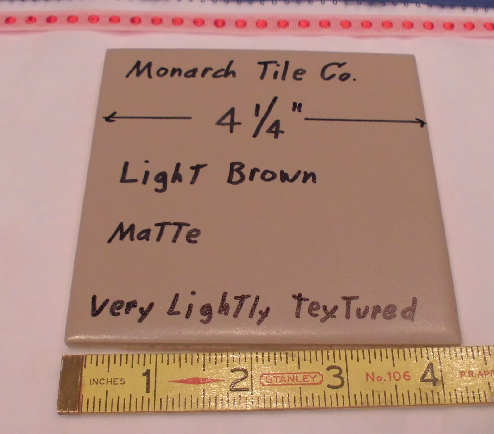 1 pc. Matte Ceramic Tile *Light Brown* 4-1/4″ by Monarch Tile Co. U.S.A. NEW