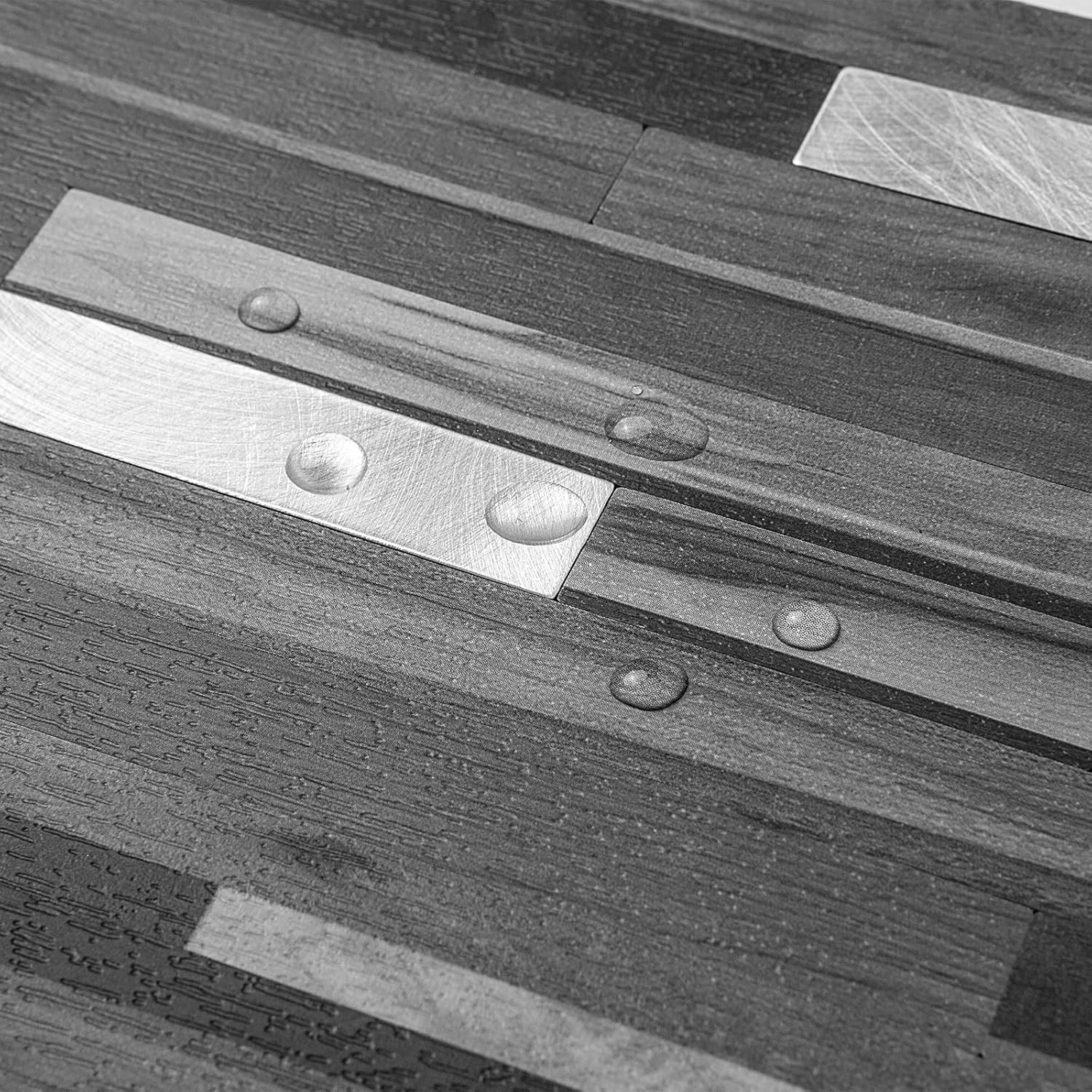 20 Sheets Peel and Stick Backsplash, Black & Grey Wood Look PVC Mixed Metal Stic