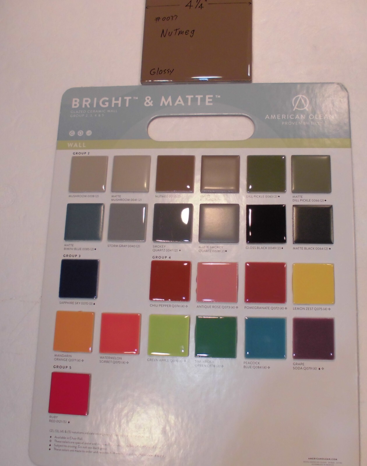 1 pc. Nutmeg: Glossy Ceramic Tile #37 by American Olean 4-1/4″ New, Dark-Brown