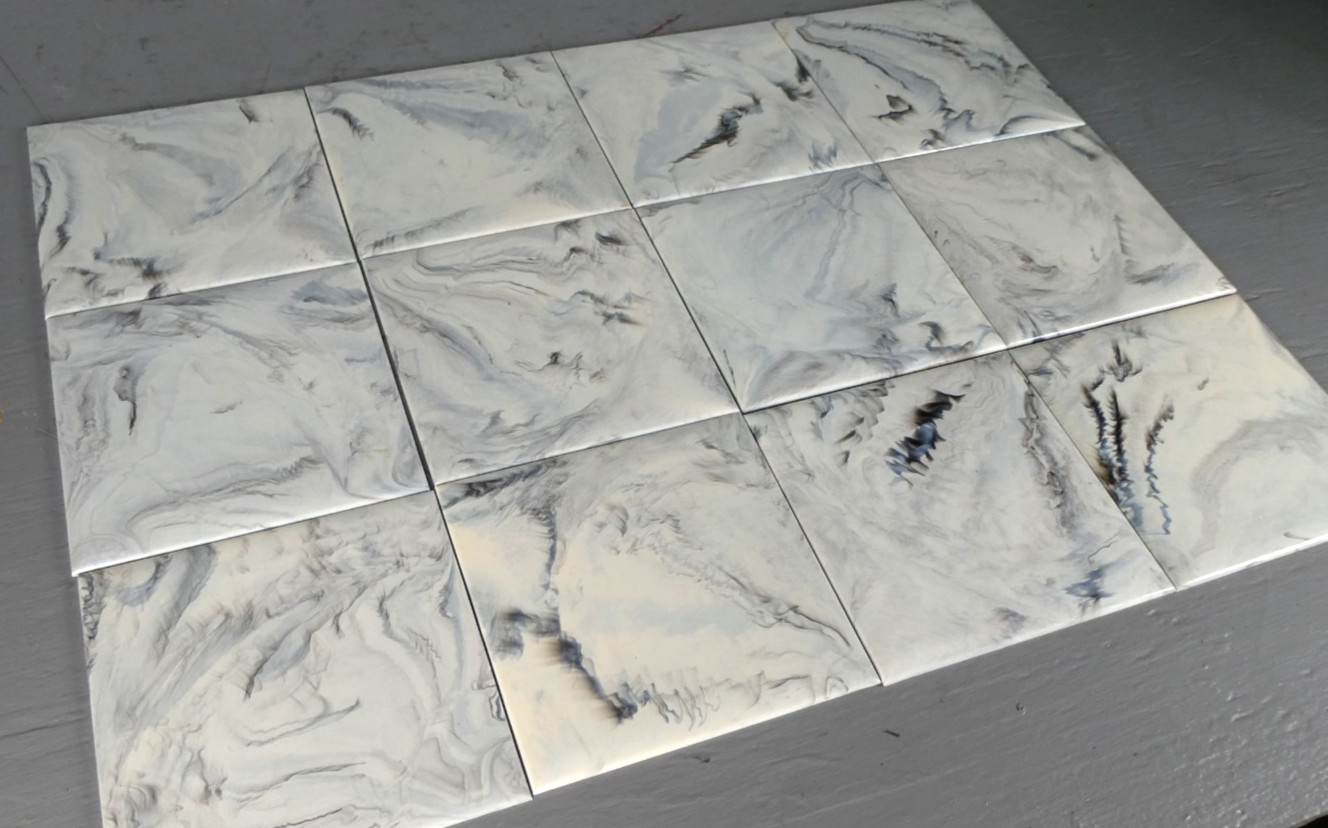 12 Vintage Blue Black Marble Swirl Plastic Polystyrene Wall Tiles 4.25×4.25