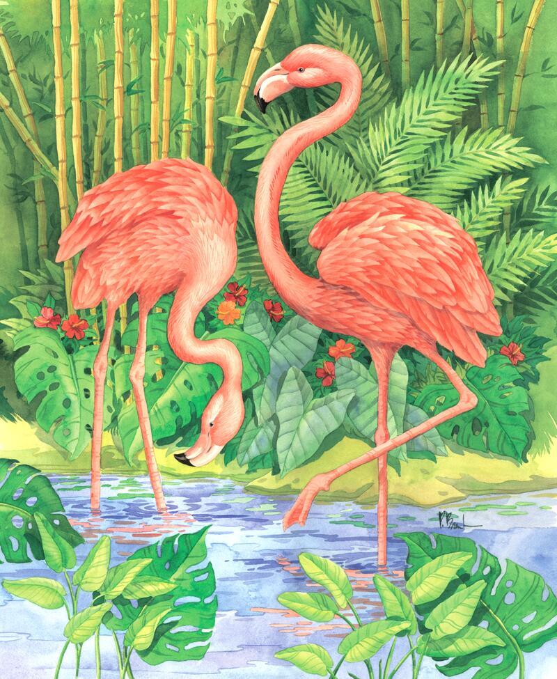 Ceramic Backsplash Tile Mural Waterfowl Bird Kitchen/Bathroom – Bamboo Flamingo