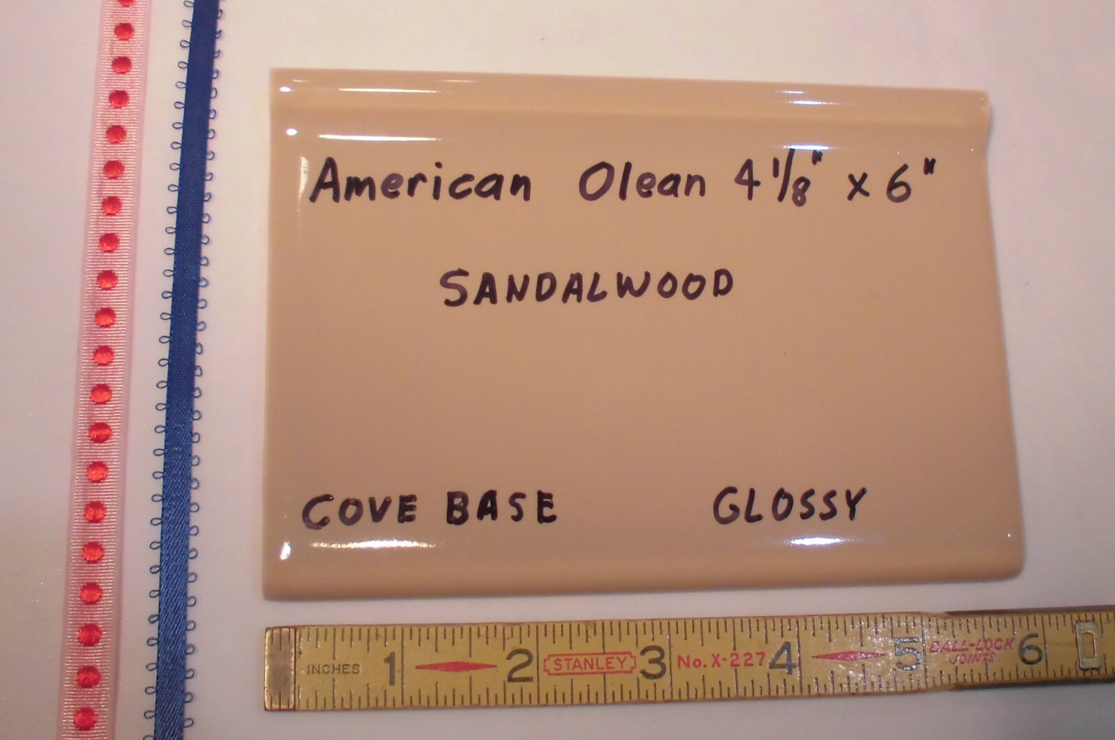 1 pc. *Sandalwood-Brown* Bullnose Top; base/cove Ceramic Tile: 4-1/8″ X 6″ NOS