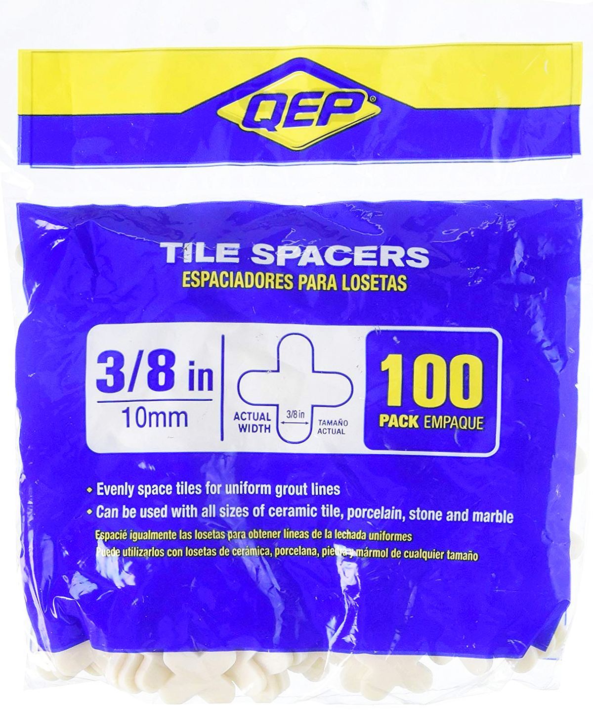 100 count TILE SPACERS 3/8″ 10 mm white tombstones fLeXiBLe PVC Cross QEP 10027Q