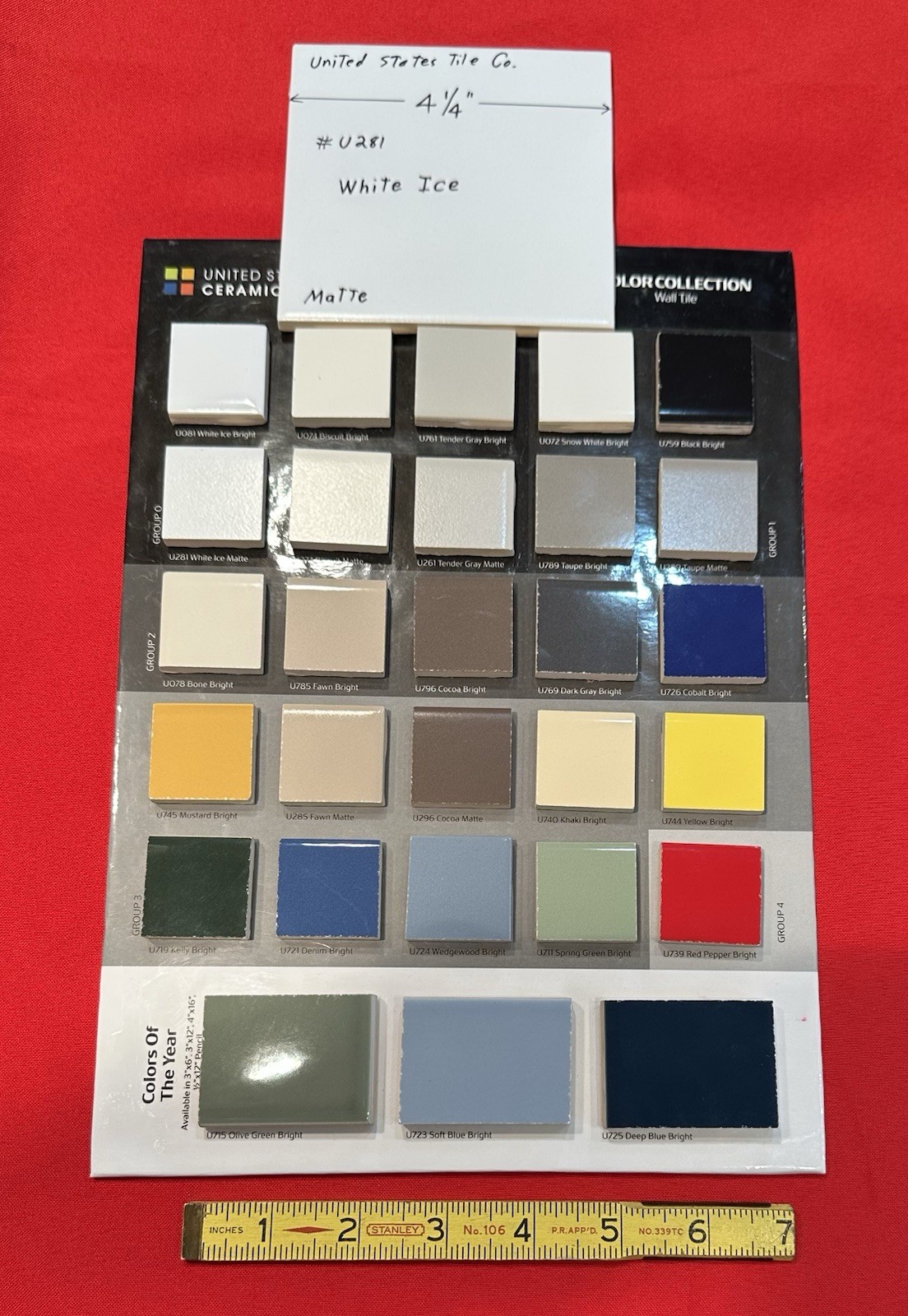 1 pc. White Ice: 4-1/4″ Matte Ceramic Tile by United States Tile Co. #U281, NEW