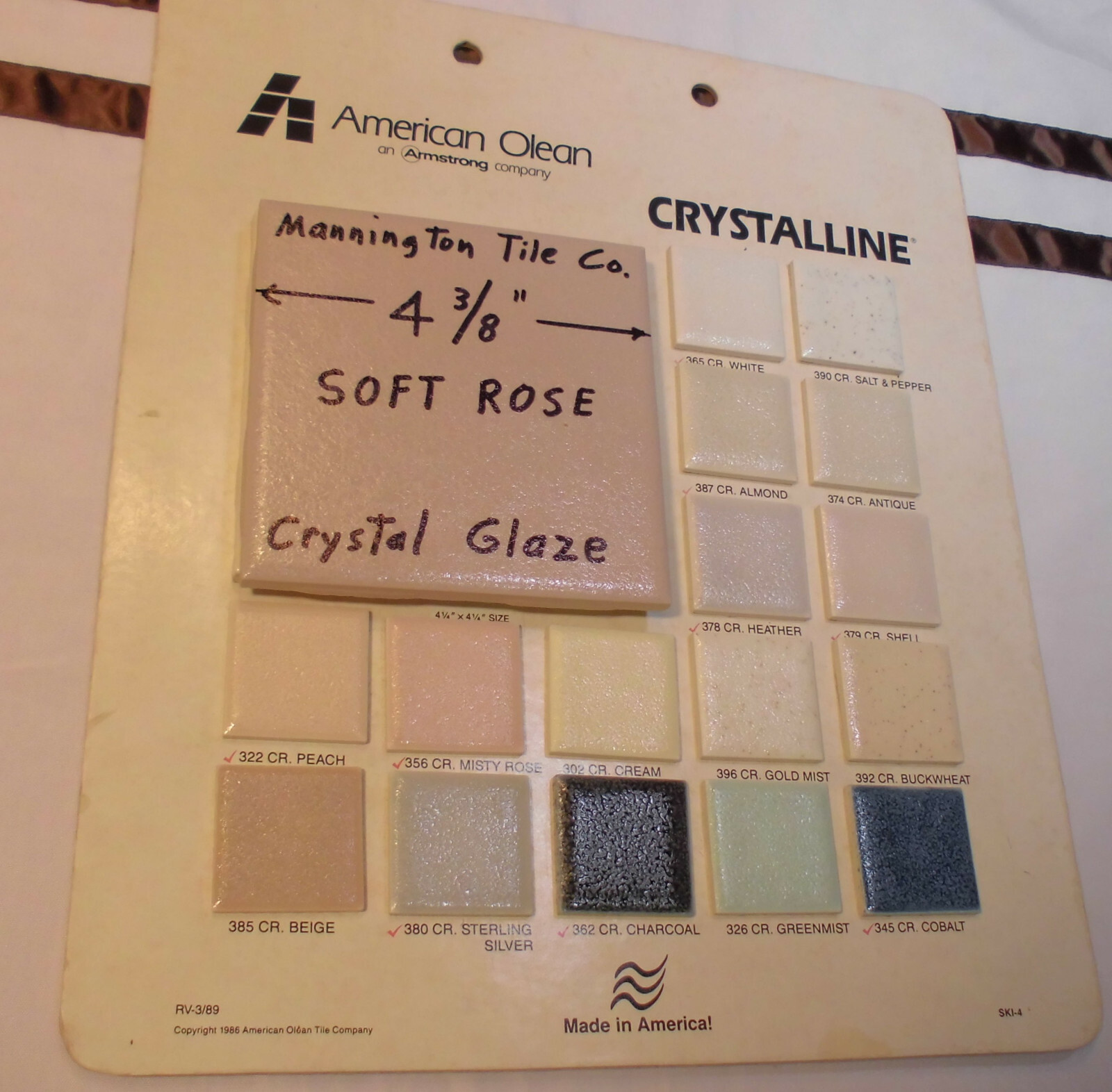 1 pc. Light-Rose-Pink: 4-3/8″ Ceramic Tile by Mannington, Matte/Crystall Glazed