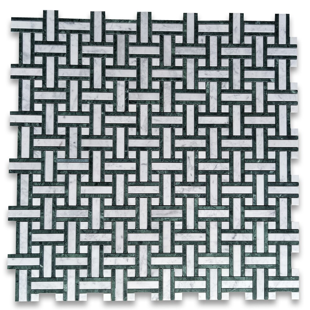 C66A2XH Carrara White Marble Twine Basketweave Mosaic Tile Indian Green Honed