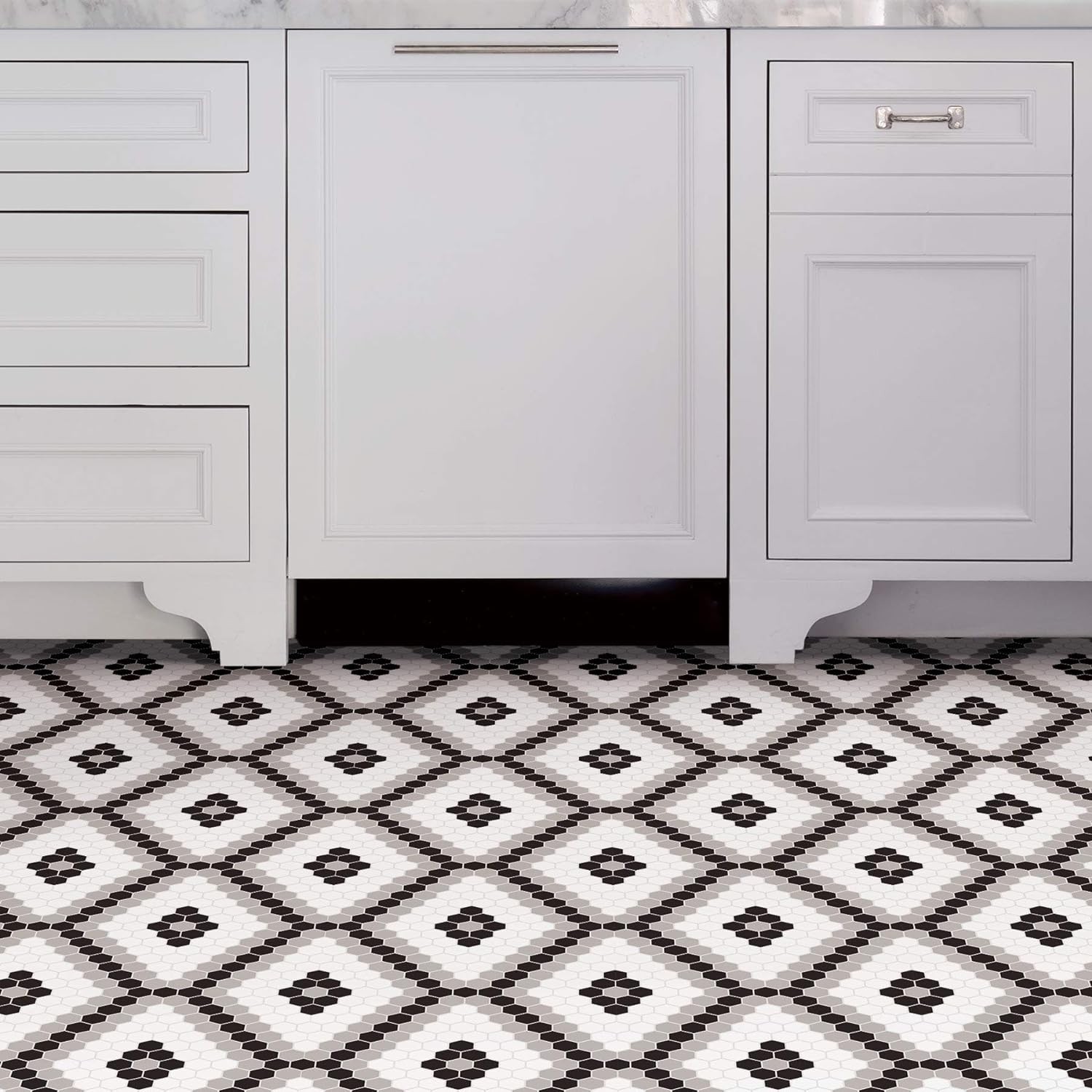 Leyton 12×12 Black Hexagon Peel & Stick Vinyl Tiles – Modern Flooring Solution