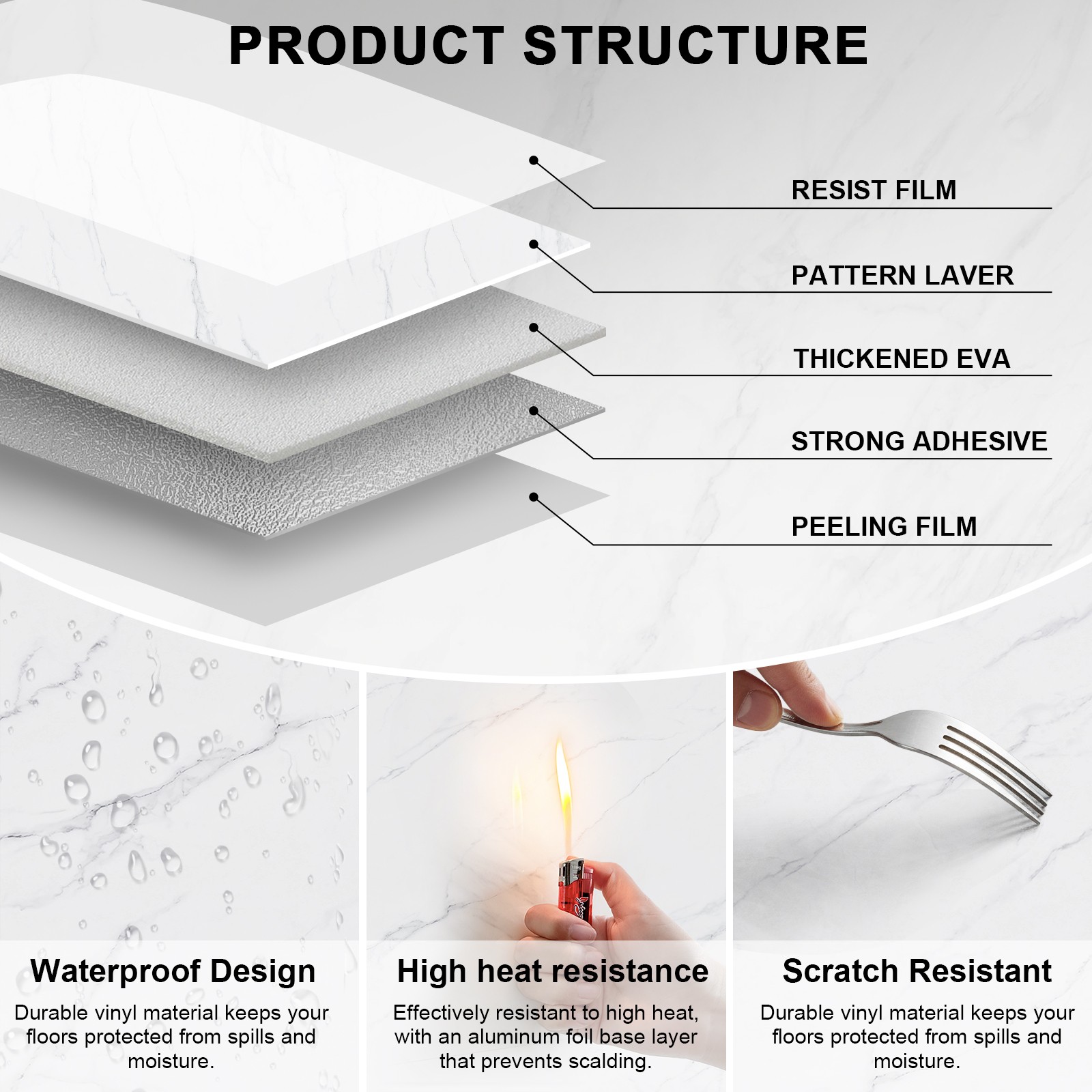 50PCS Peel & Stick Marble Wall Tile 12″x12″ Thick PVC Waterproof Foam Wall Panel