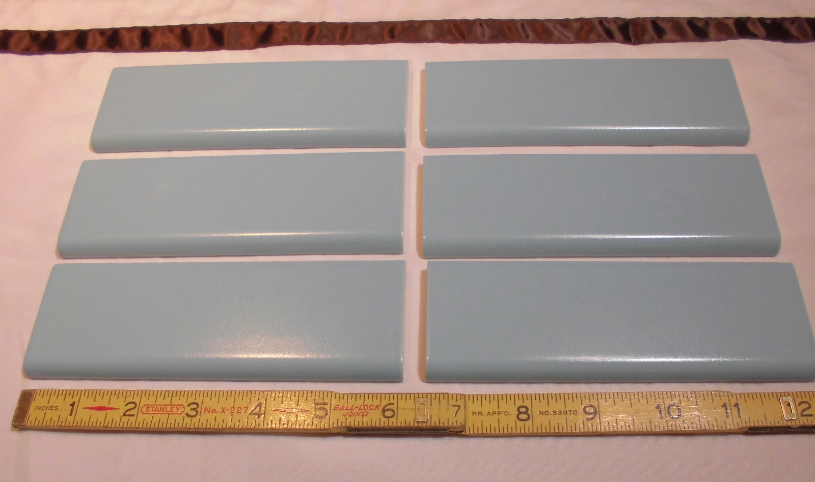 6 pcs. Matte *Blue Denim* Ceramic Cap Bullnose Trim tile by Mid-State NOS