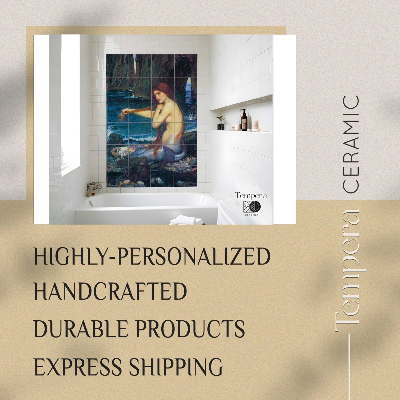 Waterhouse Mermaid Tile Mural, Mythic Siren for Bathroom Décor, Meramid Tiles