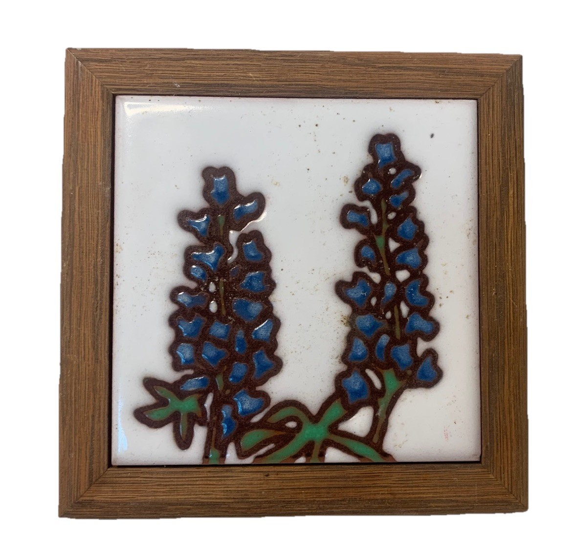 VTG Teissedre Framed Hummingbird-Art Tile-Southwestern Studios Bluebonnets Pair