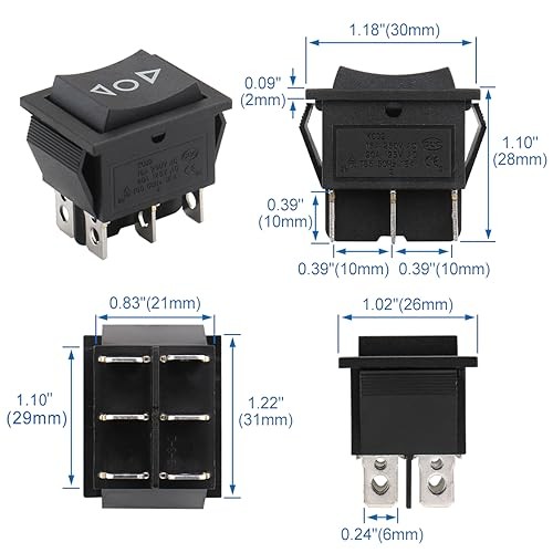 DPDT Rocker Switch (ON)-Off-(ON),6-Pin 3 Position Snap-in Toggle 1 Momentary