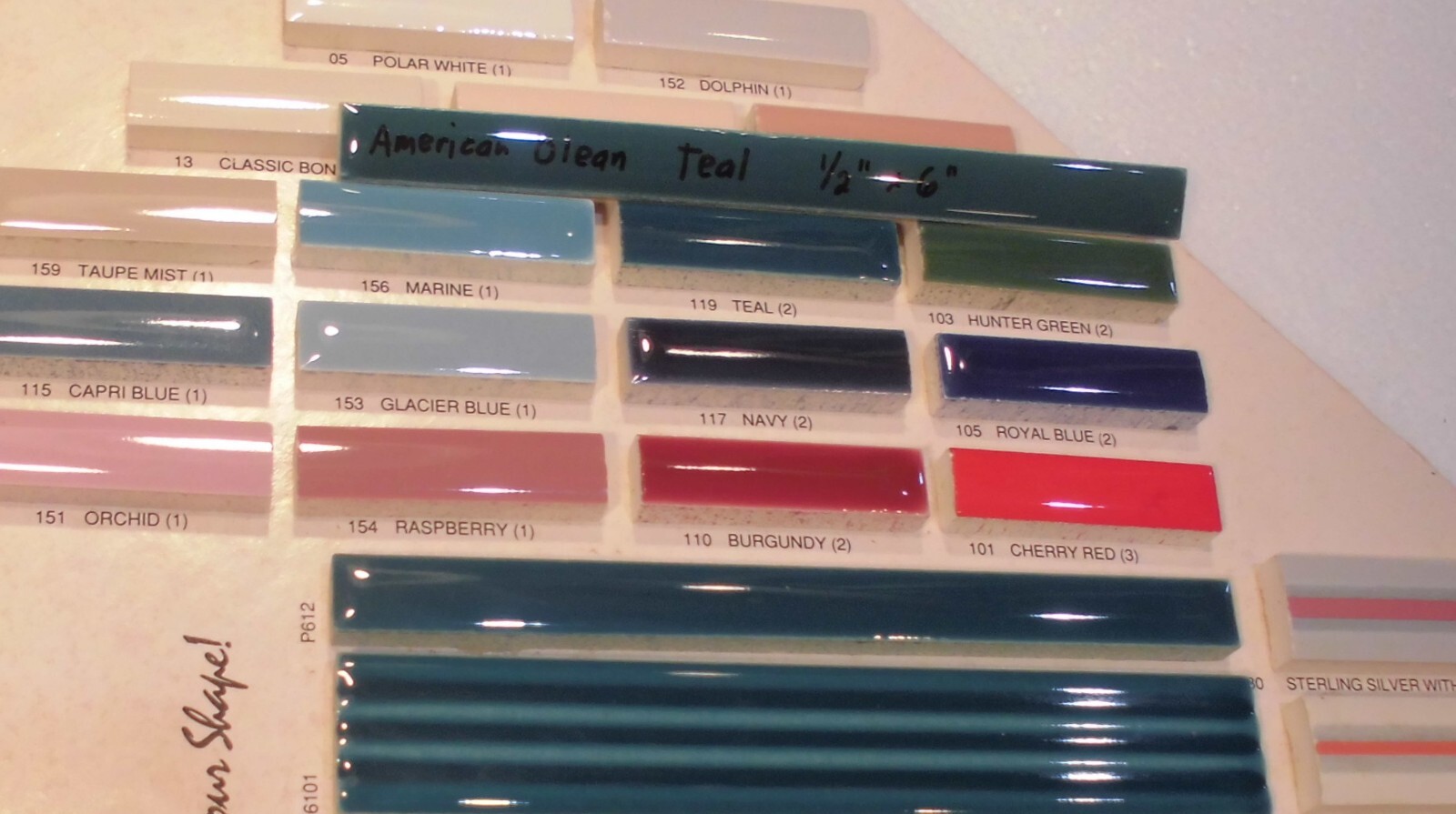 1 pc. Glossy Teal Ceramic Tile: Pencil – Liner – Sizzle: 1/2″ X 6″ by A.O. Green