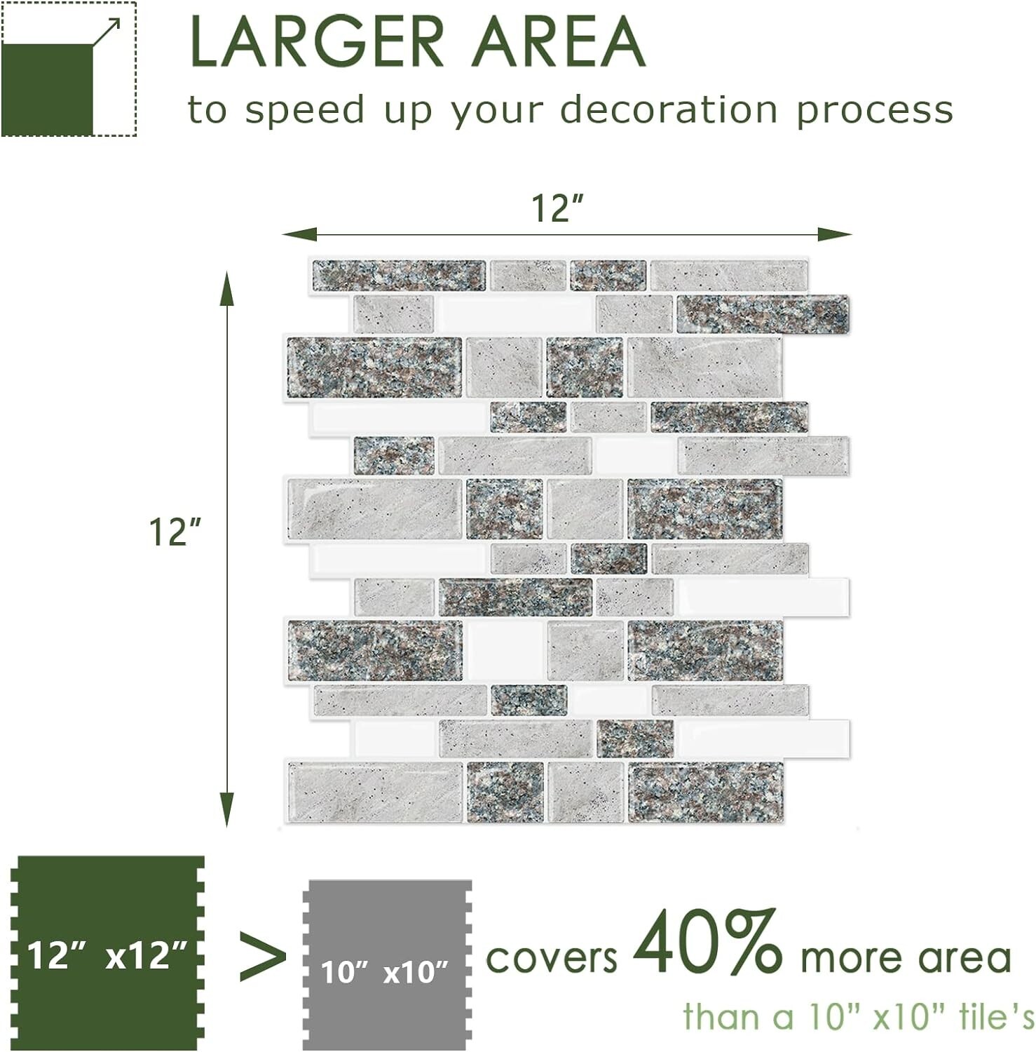 Thicker Grey Granite Backsplash Tiles – Waterproof Self-Adhesive Design