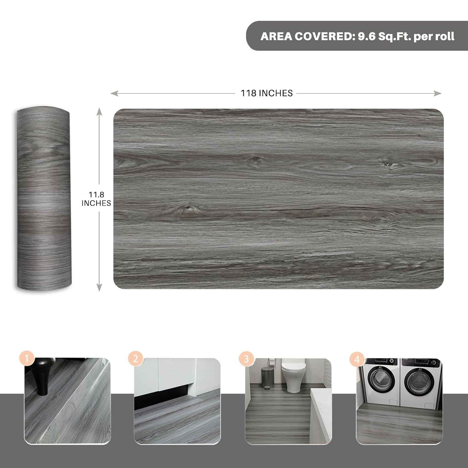 Wood Grain Peel and Stick Floor Tiles – 11.8” Width, Full Roll Length of 118″…