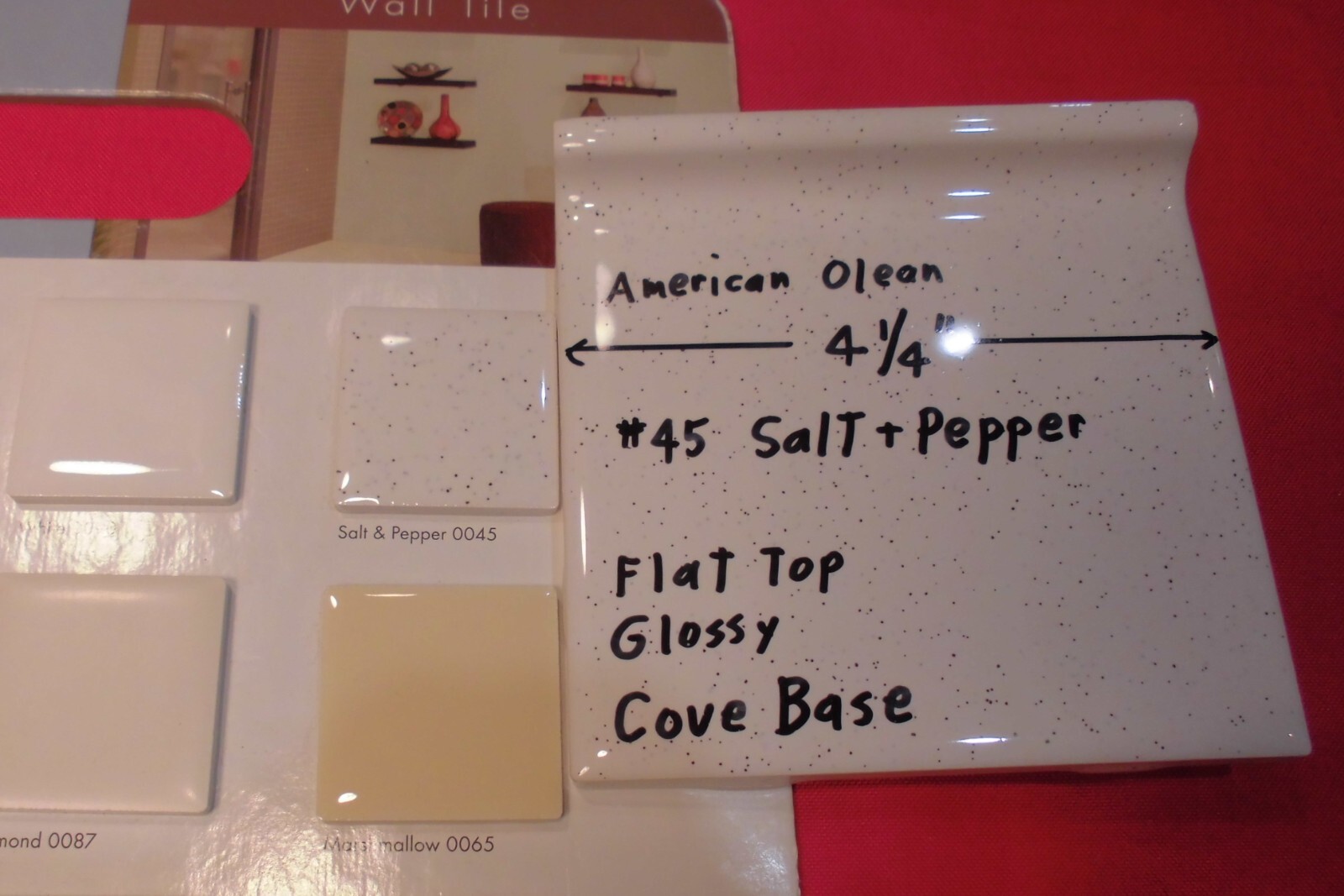 1 pc. Salt & Pepper: stack-on-top Cove/Base Ceramic Tile; 4-1/4″ American Olean