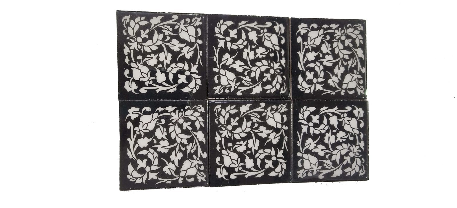 Interior Exterior Flooring Wall Ceramic Tile White & Black 4 x 4 in Set of 6