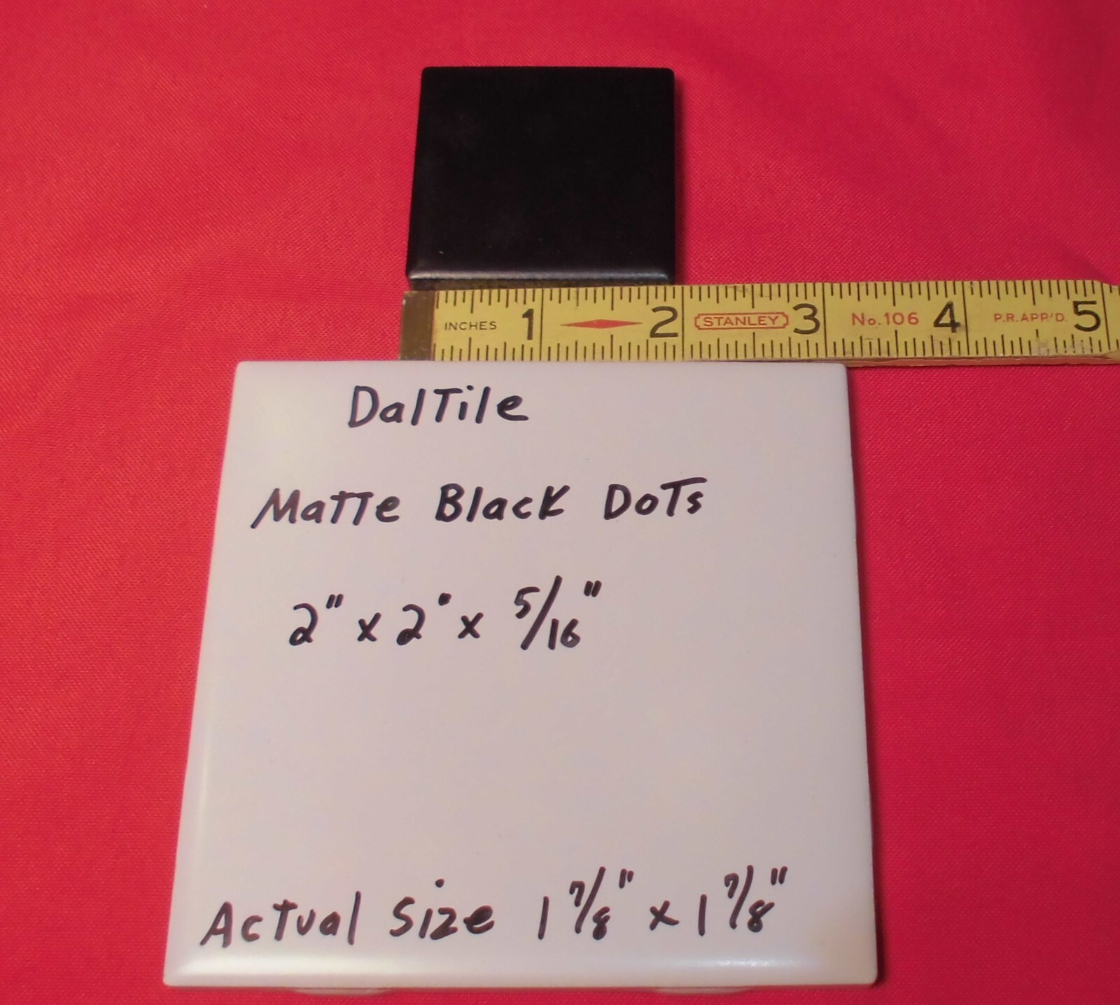1 pc. *Matte Black* 2″ Dot – Insert Ceramic Tile, by Datile Co. 1-7/8″ SQ. NEW