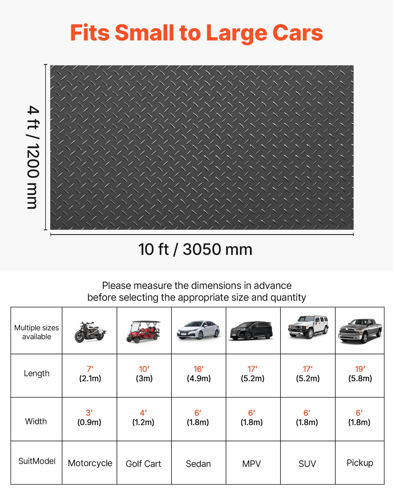 VEVOR Garage Floor Roll 4×10 ft PVC Diamond Mat Non-Slip Easy Clean Black
