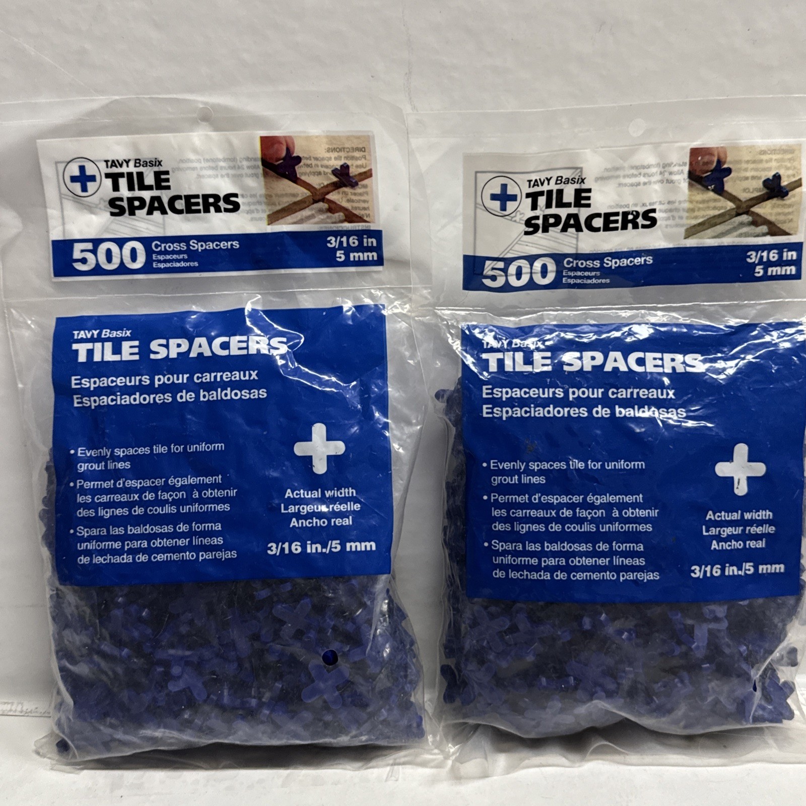 2 PACKS of 500 (1,000 Toal) Cross Tile Spacers TAVY Basix 3/16″ 5mm