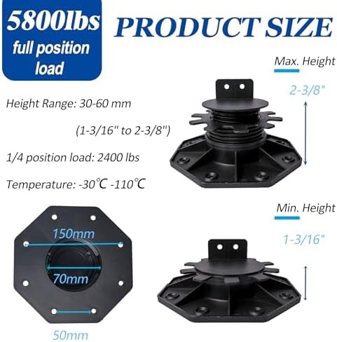 30 PCS Adjustable Plastic Pedestal Paver, Heavy Duty Deck Blocks Foundation Base