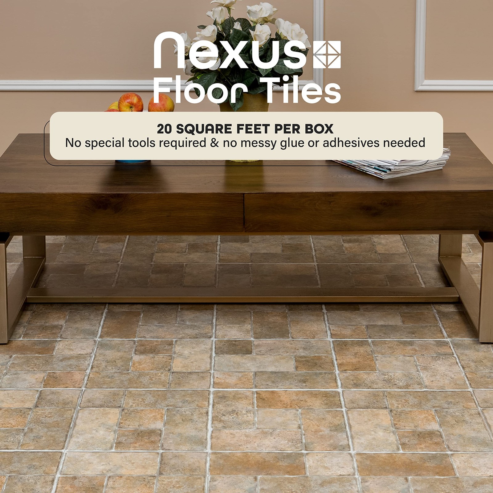 Nexus Self Adhesive 12-Inch Vinyl Floor Tiles, 20 Tiles – 12″ x 12″, Quartose…
