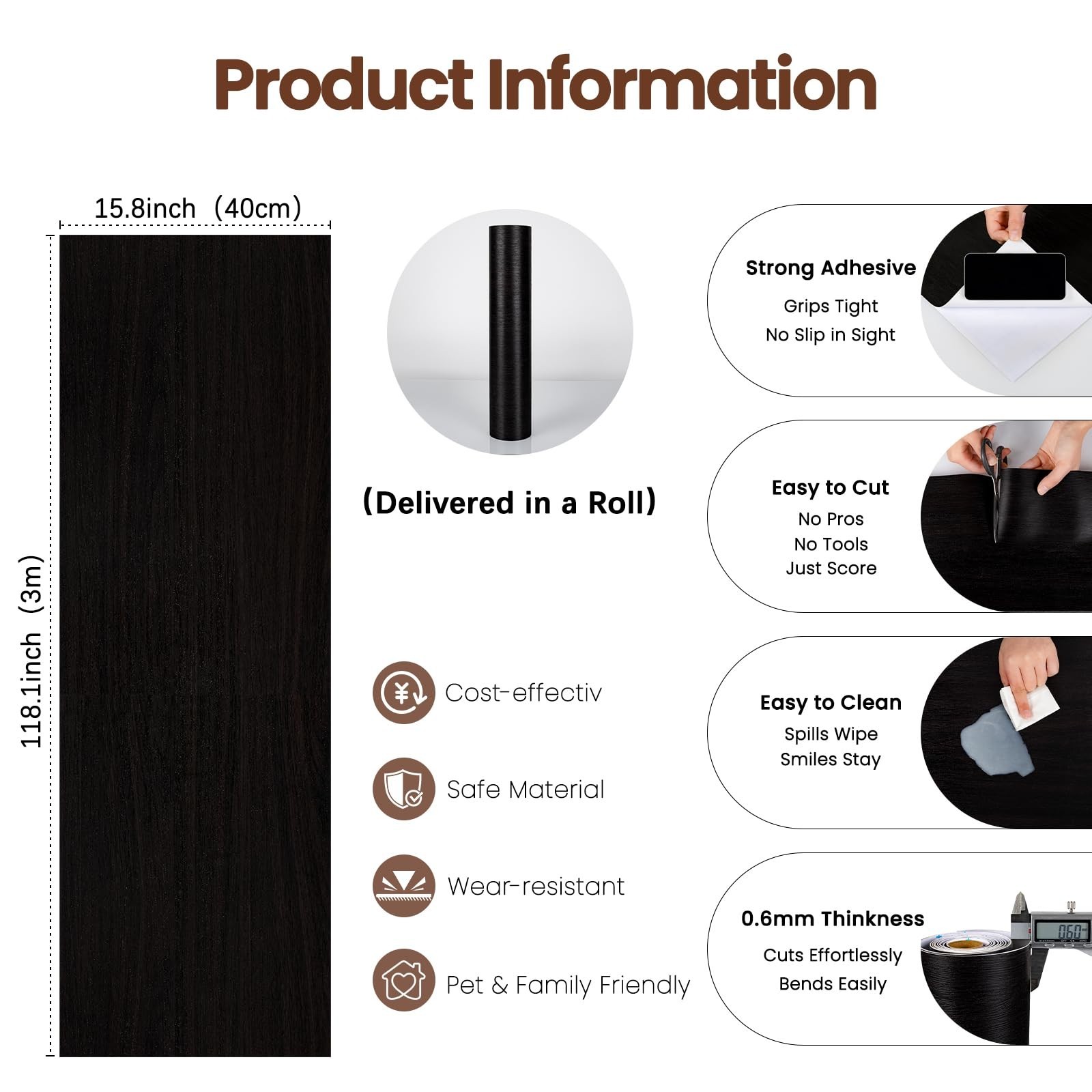 Peel and Stick Floor Tile-Wood Vinyl Flooring Roll | Waterproof for Kitchen a…