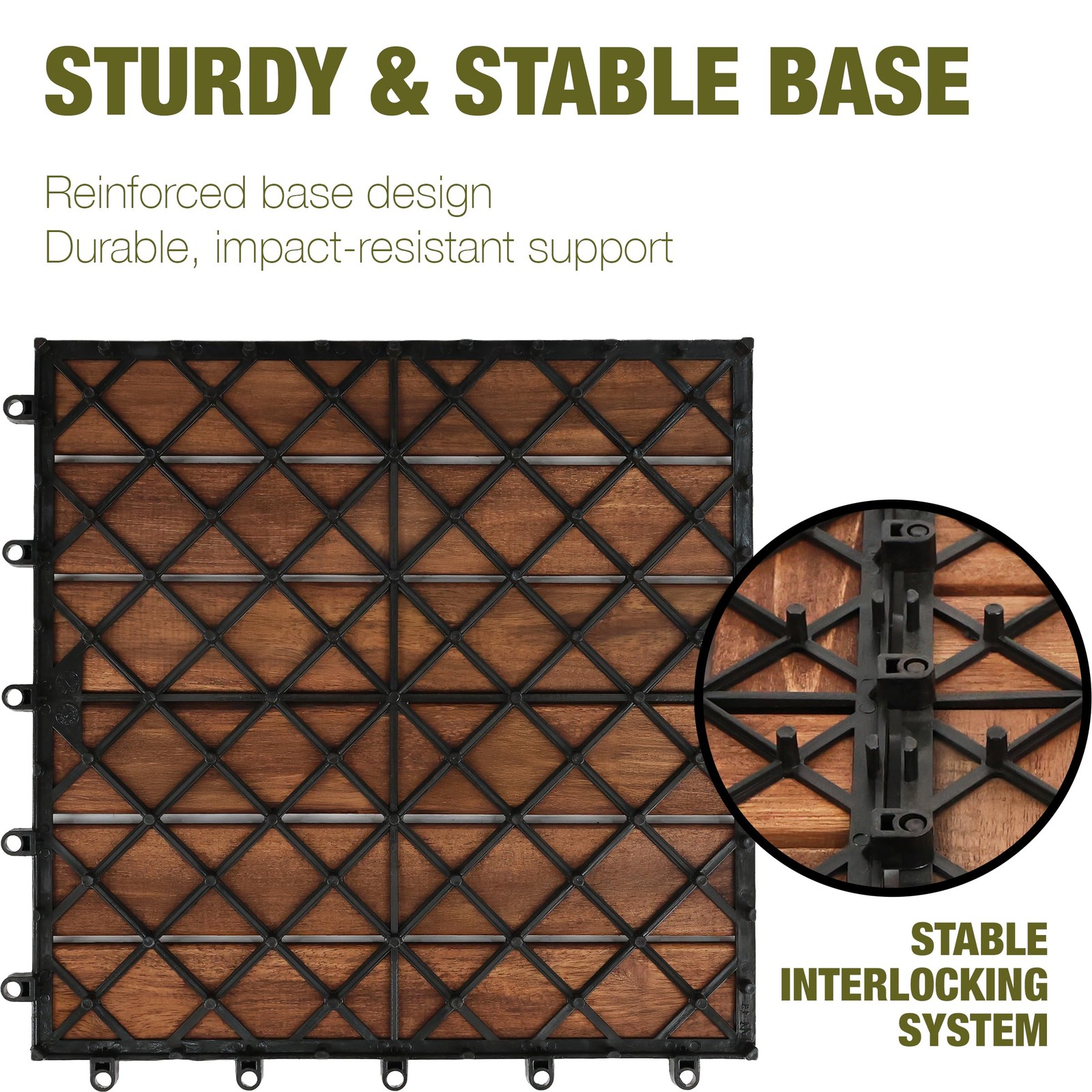 Premium Acacia Wood Interlocking Deck Tiles, 12″x12″x0.9″ Outdoor Patio Floor…