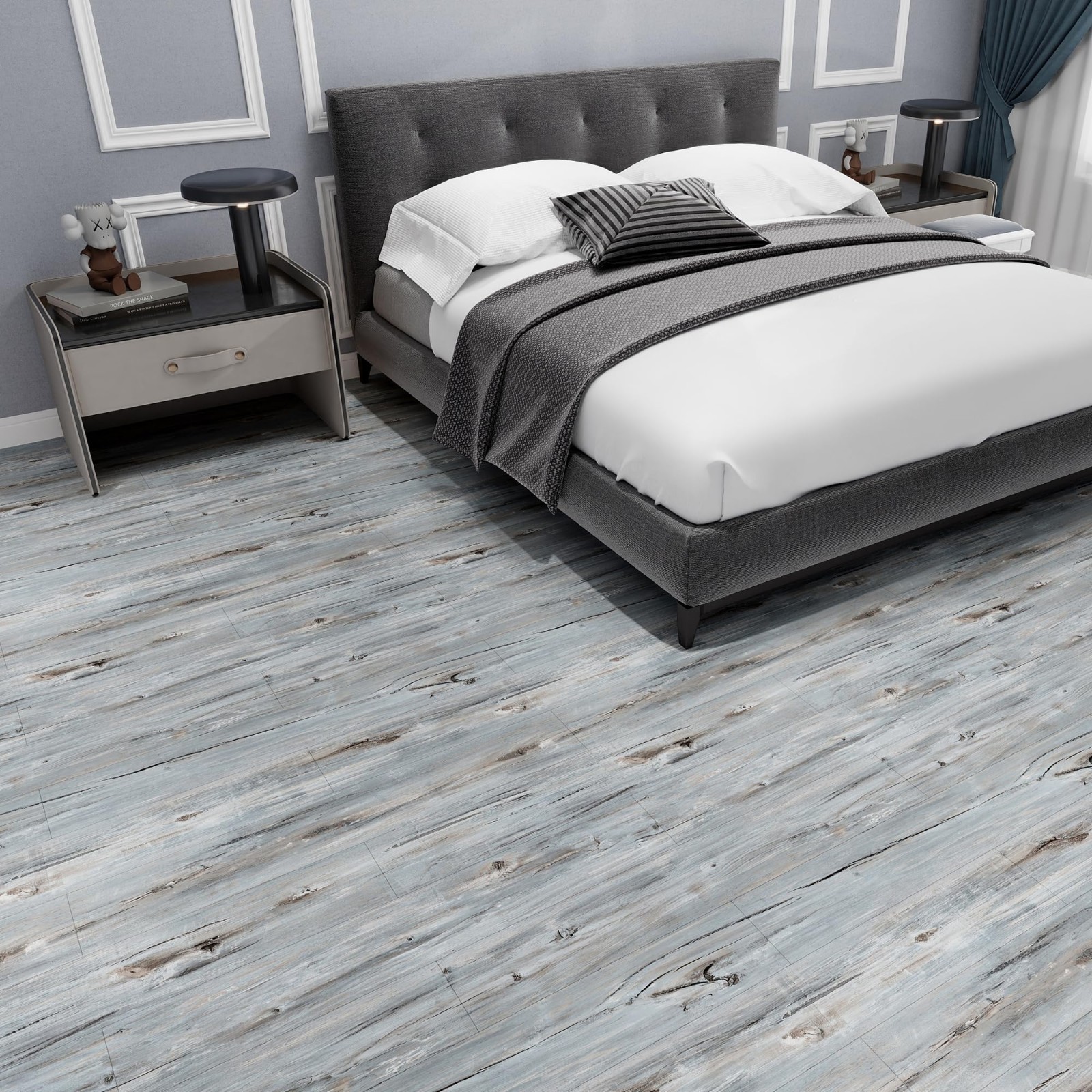 Waterproof Peel and Stick Wood Grain Floor Tiles – 36″x6″, Self-Adhesive DIY, 72