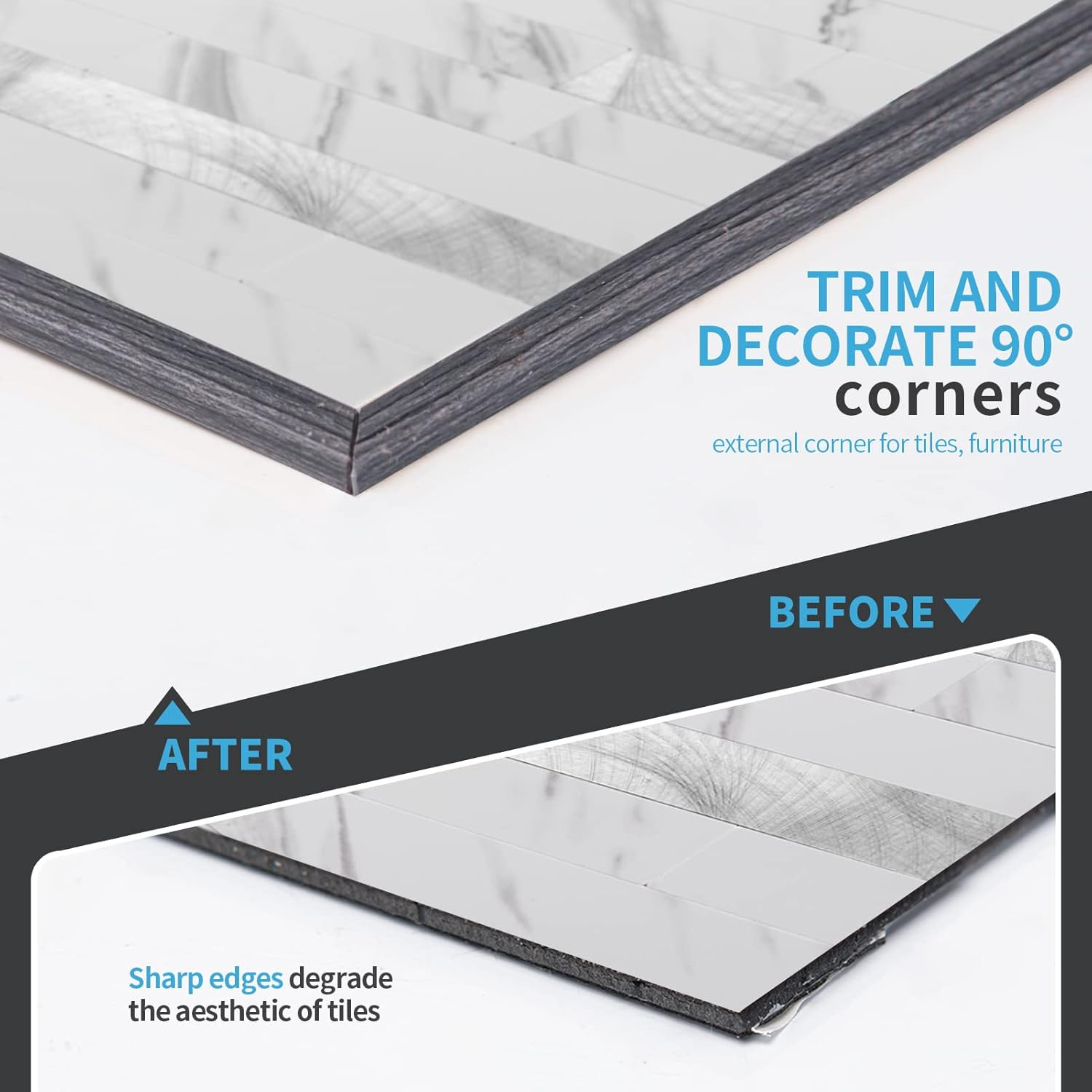 20Ft Vinyl Corner Trim Peel and Stick for Tile and Wall Edges, Furniture Decorat